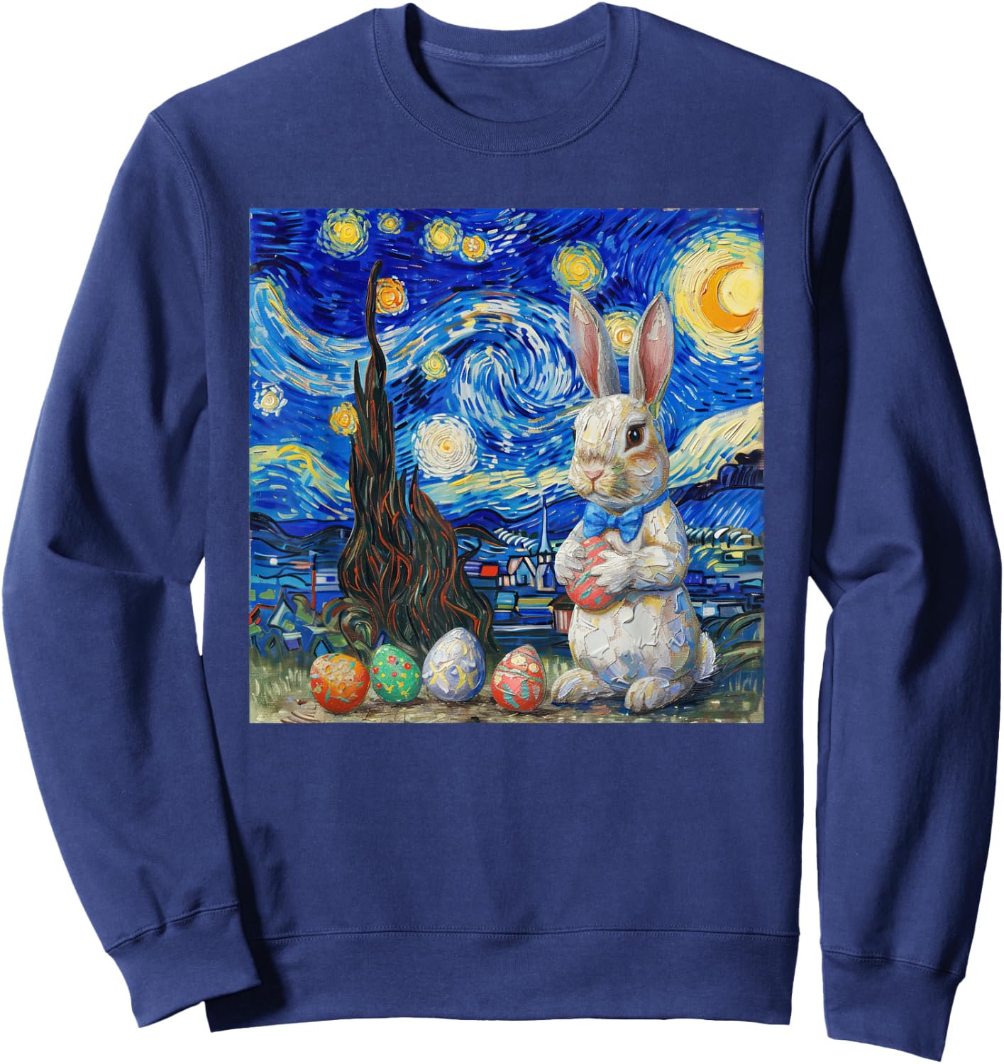 Easter Bunny Happy Easter Eggs Van Gogh Starry Night Sweatshirt - Sweatshirt | Navy