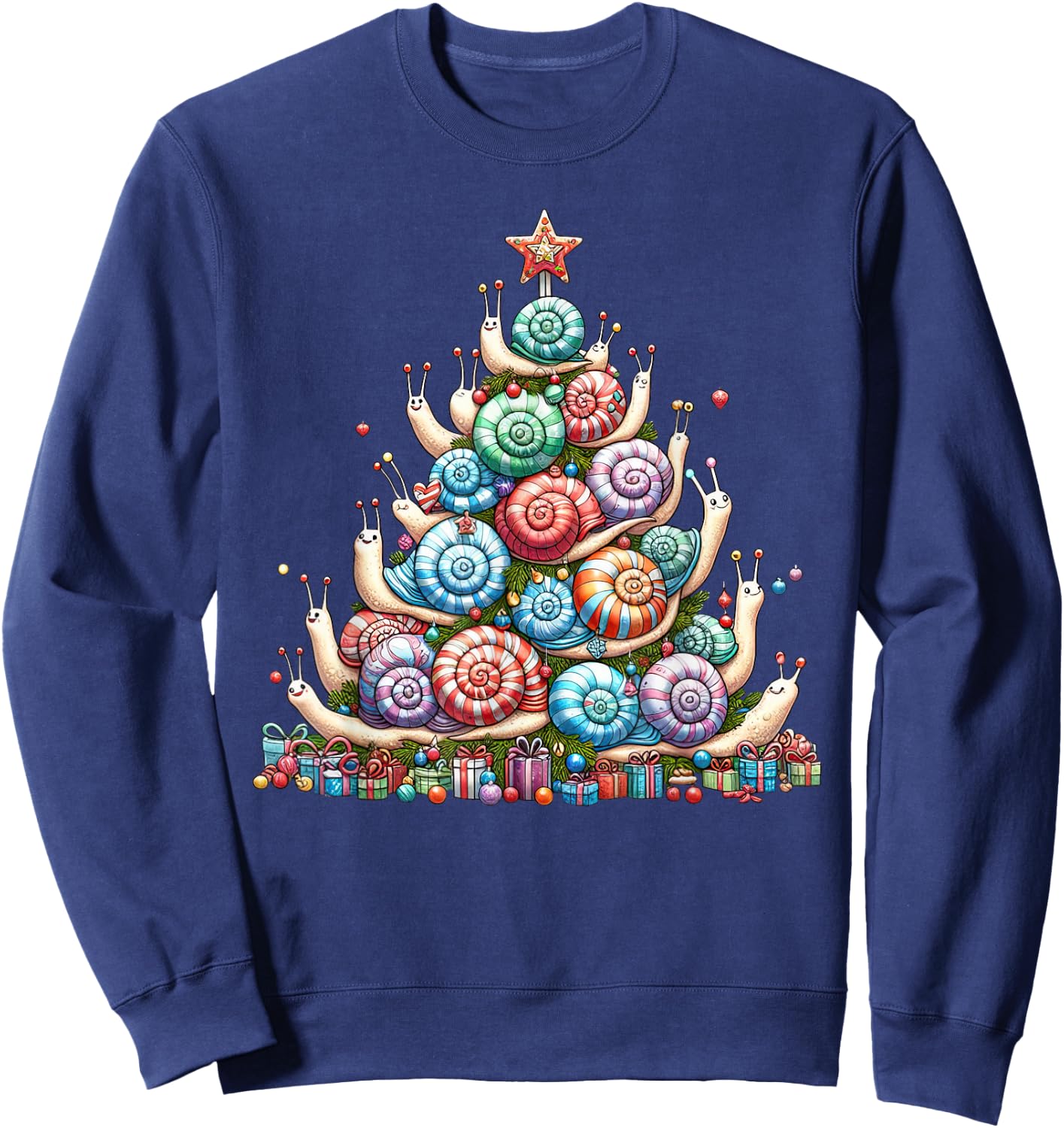 Cute Snail Christmas Tree Kids Funny Sweatshirt - Sweatshirt | Navy