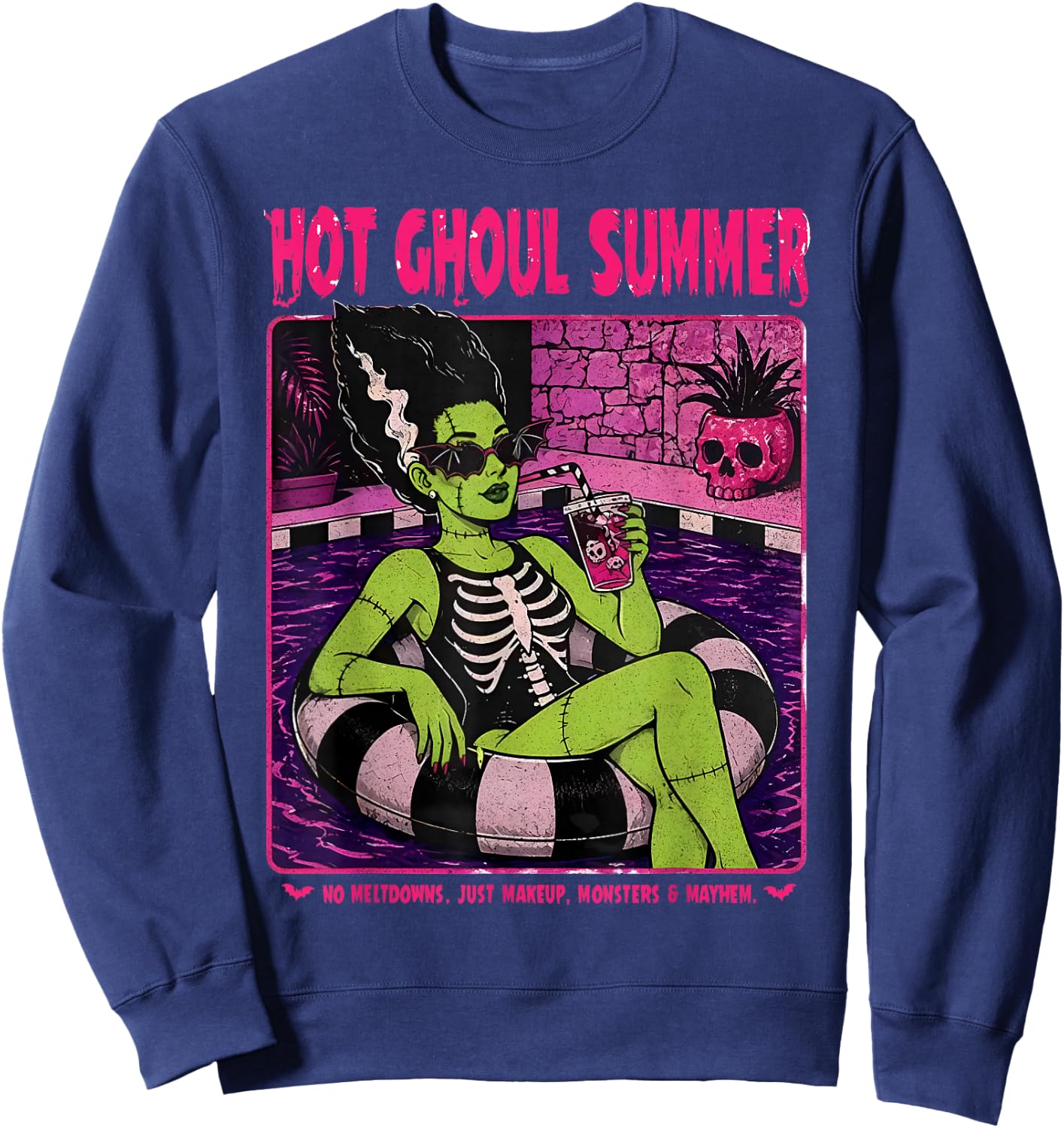 Retro Funny The Bride Frankenstein Monster Hot Ghoul Summer Sweatshirt - Sweatshirt | Navy