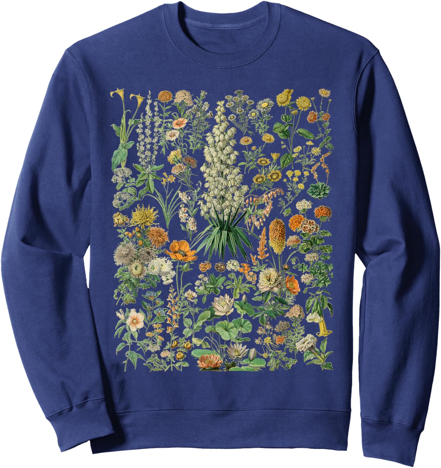 Vintage Inspired Flower Botanical Chart Sweatshirt - Sweatshirt | Navy