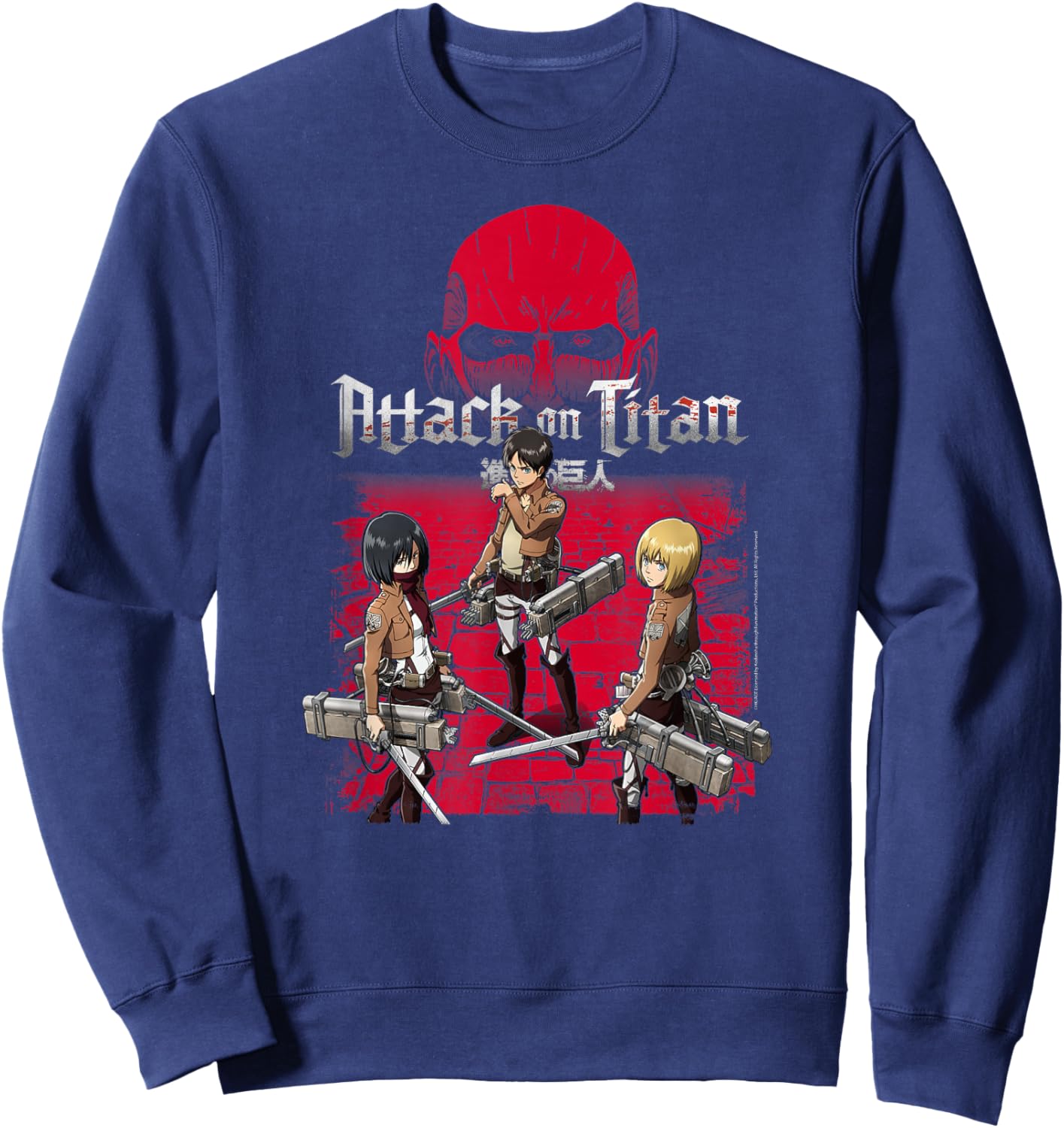 Attack on Titan 3 Main Characters Red Background Anime Sweatshirt - Sweatshirt | Navy