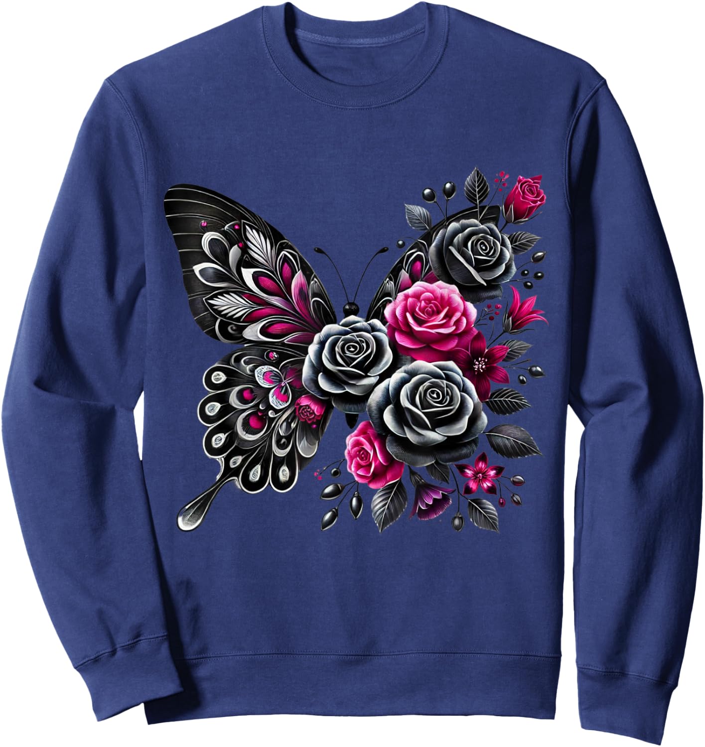 Watercolor Flower Butterfly Sweatshirt - Sweatshirt | Navy