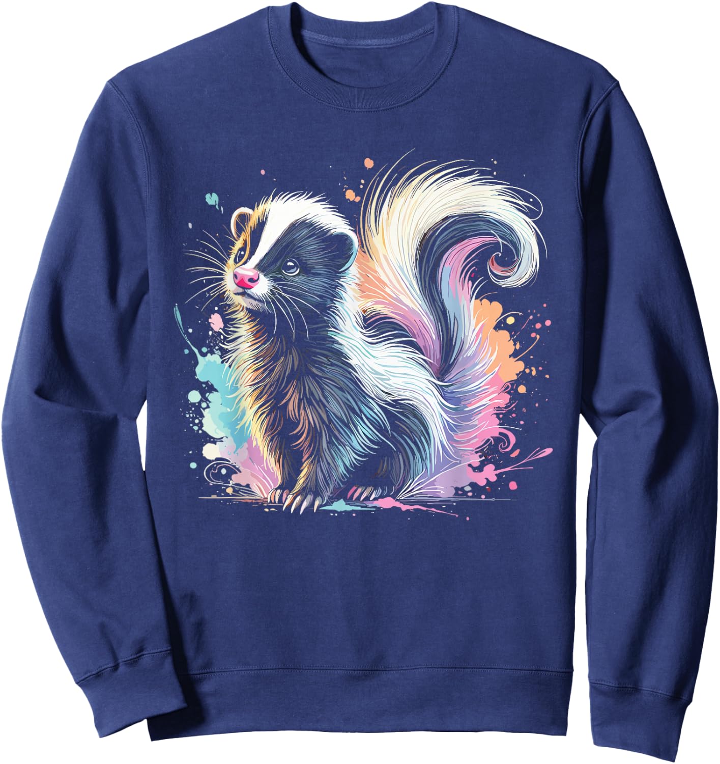 Skunk Artwork Animal Illustration Cute Colorful Skunk Sweatshirt - Sweatshirt | Navy