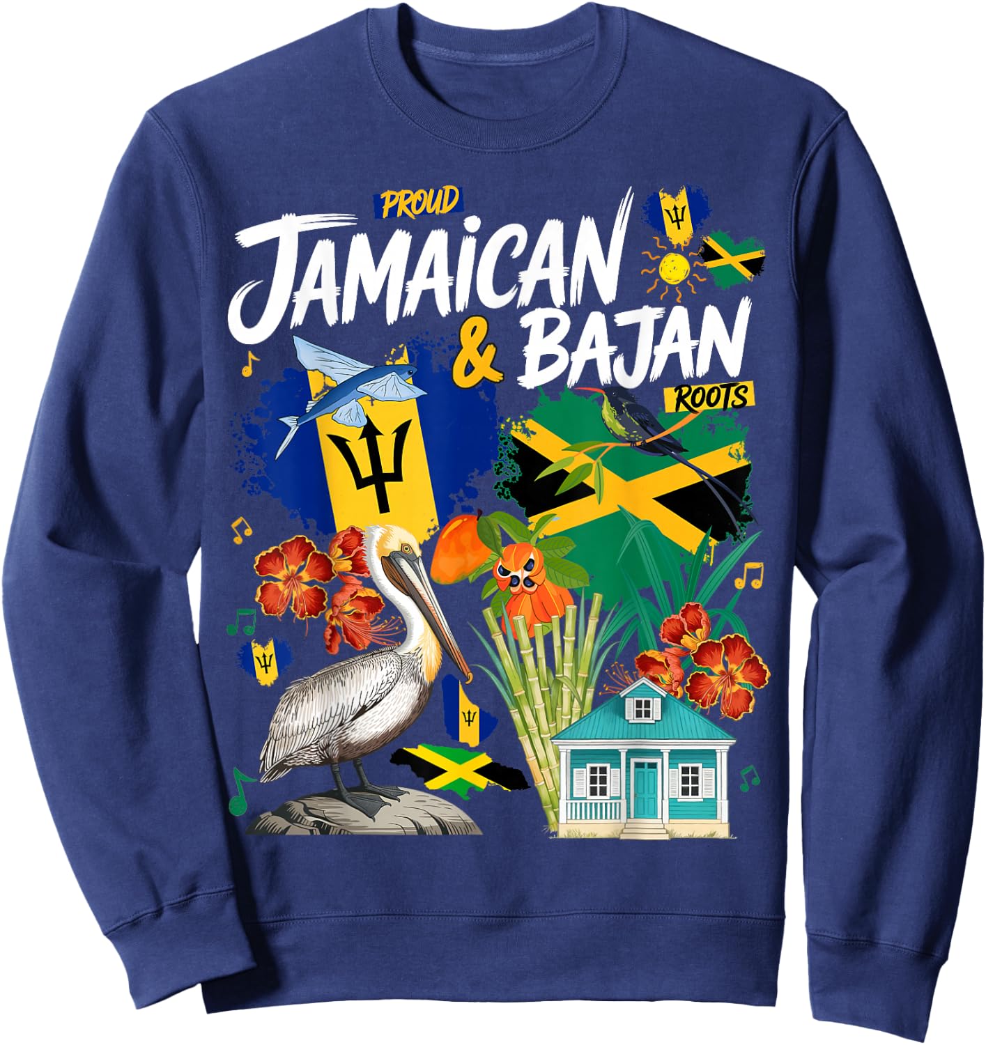 Jamaican Barbados Idea for Kids Bajan Jamaica Flag Themed Sweatshirt - Sweatshirt | Navy