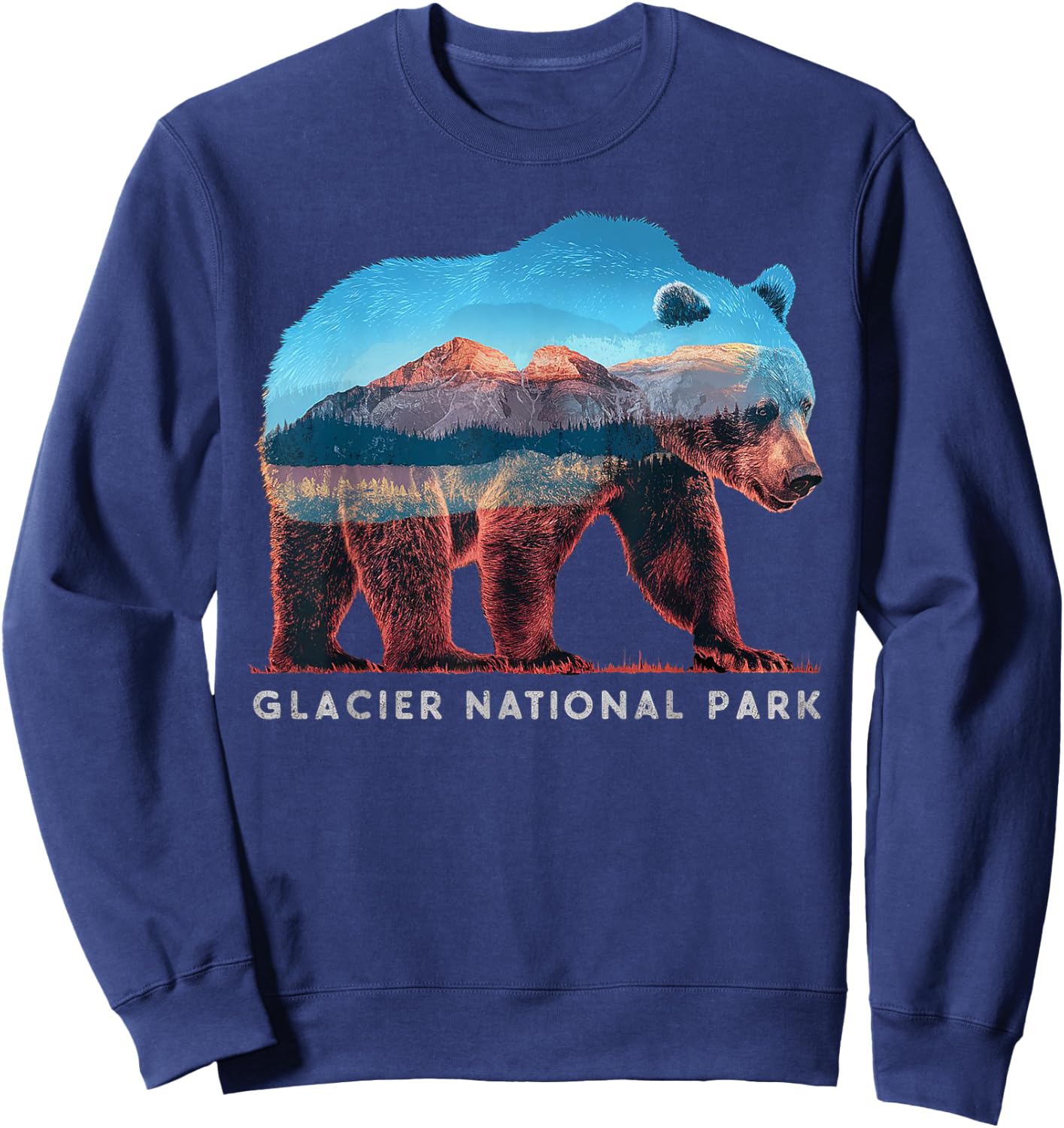 Retro Distressed Glacier Bear Glacier National Park Souvenir Sweatshirt - Sweatshirt | Navy