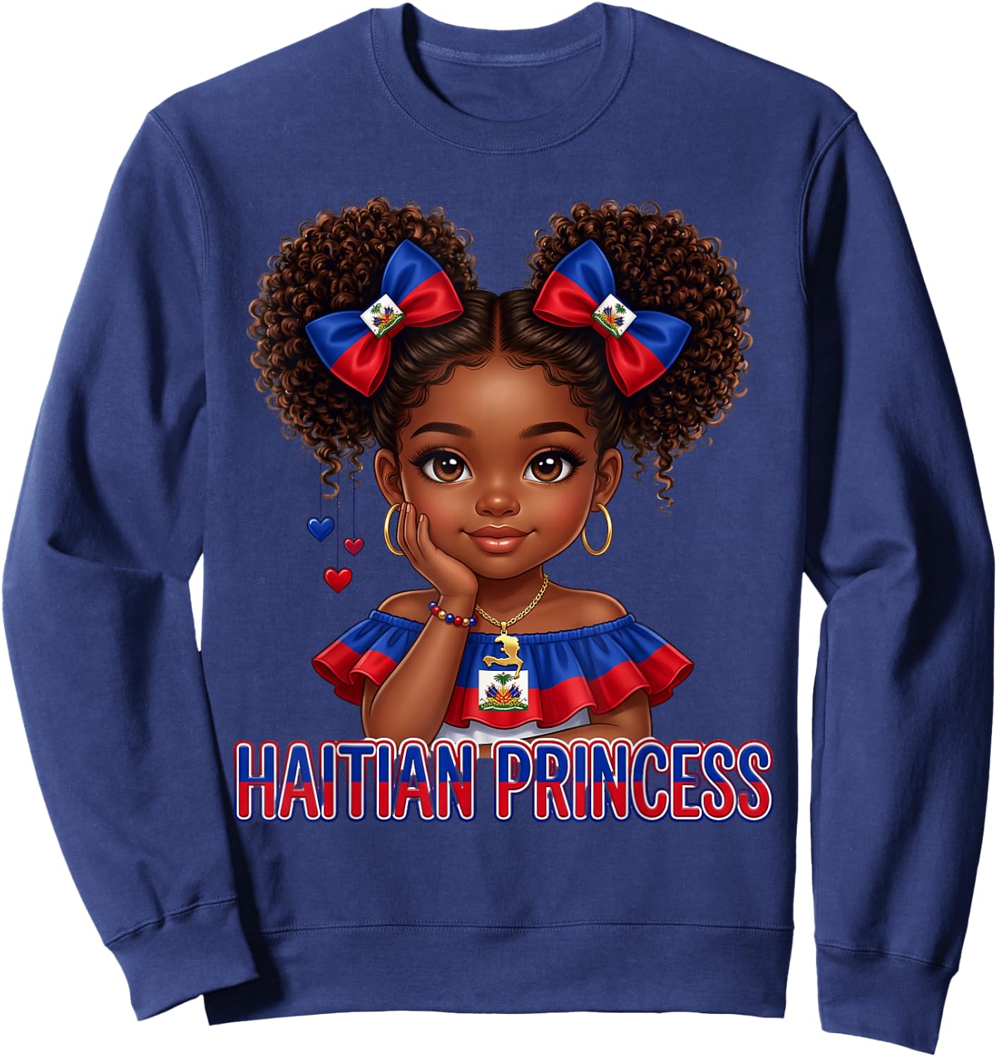 Haitian Princess Melanin Haiti Flag for Black Kids Girls Sweatshirt - Sweatshirt | Navy
