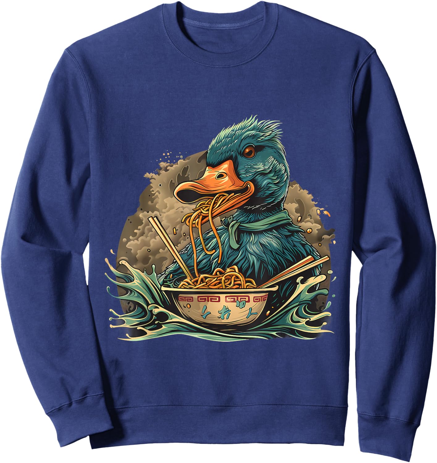 Duck Eating Ramen Noodles Duck Ramen Bowl Japanese Noodles Sweatshirt - Sweatshirt | Navy