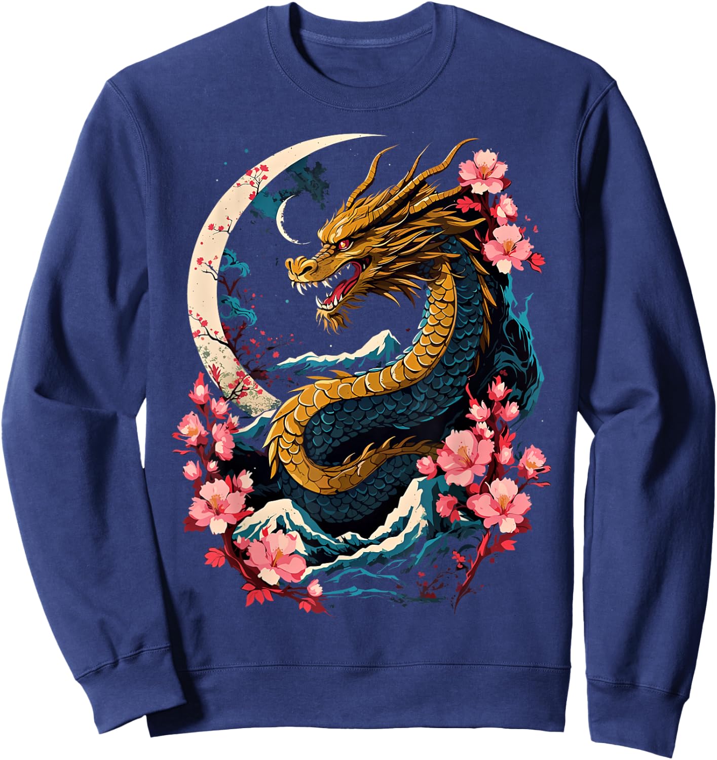 Dragon Asian Japanese Style Tattoo Aesthetic Dragon Japanese Sweatshirt - Sweatshirt | Navy