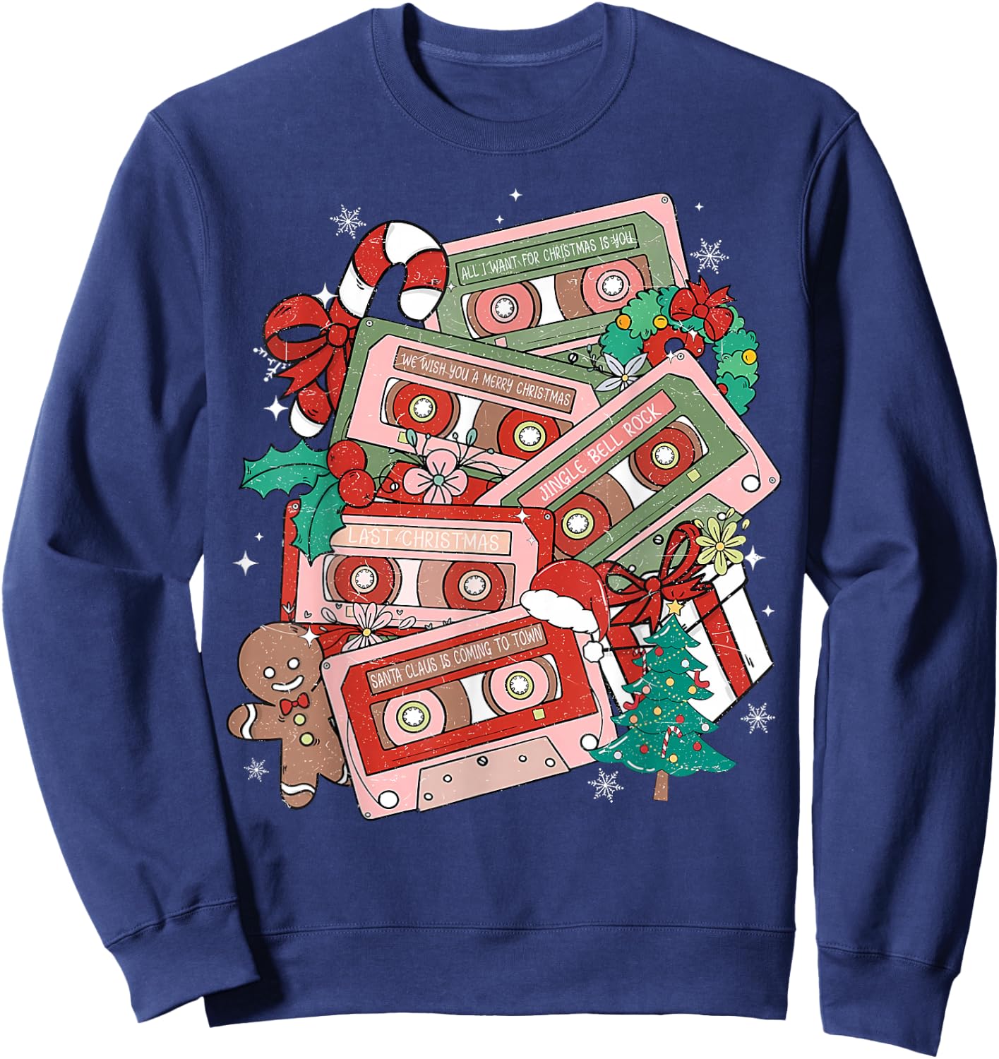 Retro Christmas Music Cassette Tapes Music Teacher Musician Sweatshirt - Sweatshirt | Navy