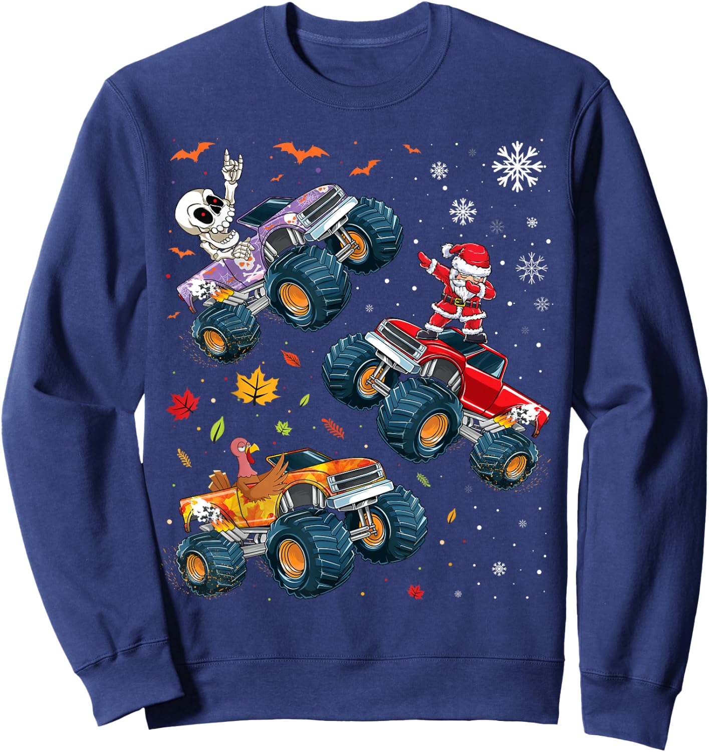 Happy Hallothanksmas Adults Kids Graphic Halloween Christmas Sweatshirt - Sweatshirt | Navy