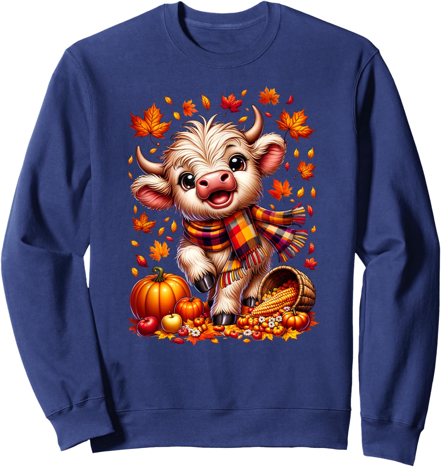 Cute Scottish Highland Baby Cow Calf Fall and Kids Sweatshirt - Sweatshirt | Navy