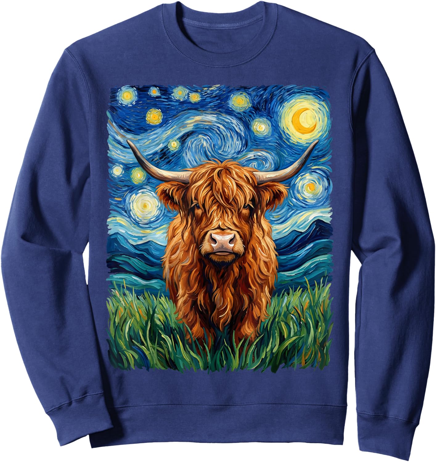 Highland Cow - Van Gogh Style - Starry Night Sweatshirt - Sweatshirt | Navy
