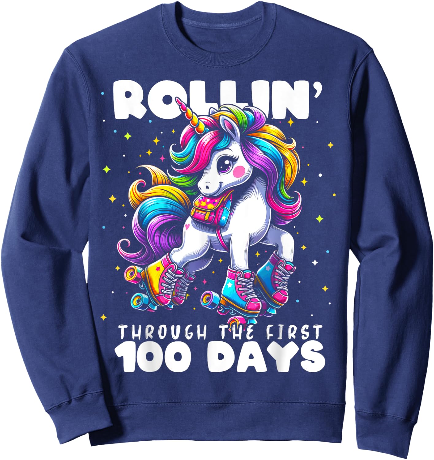 100 Days of School Girls Teacher 100th Day Unicorn Outfit Sweatshirt - Sweatshirt | Navy