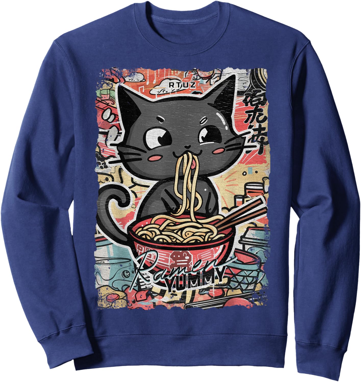 Cat Ramen Noodle Japanese Anime Manga Ramen Kawaii Cat , black Sweatshirt - Sweatshirt | Navy
