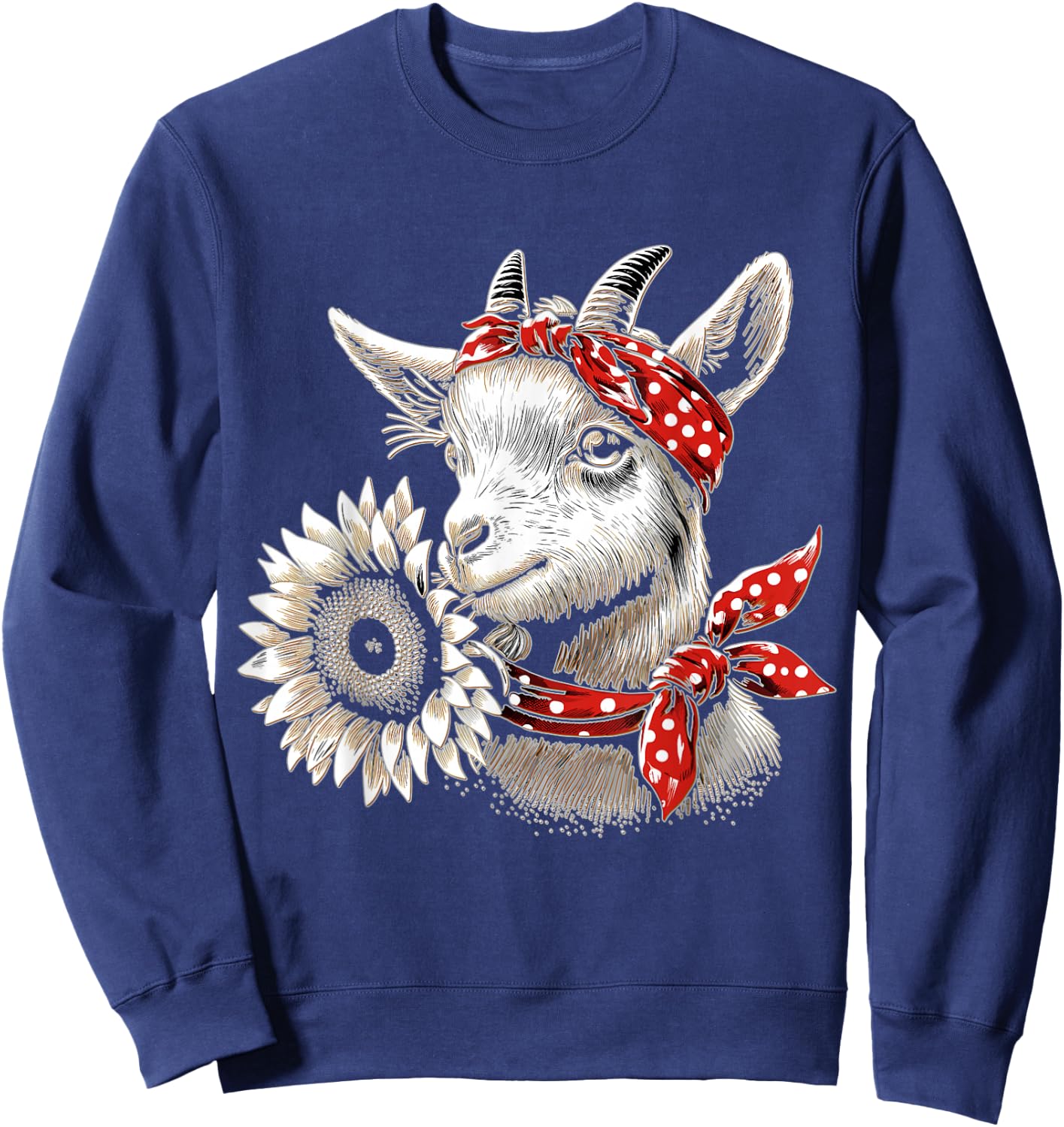 Goat with Flower and Bandana Farm Girl Rancher Sweatshirt - Sweatshirt | Navy