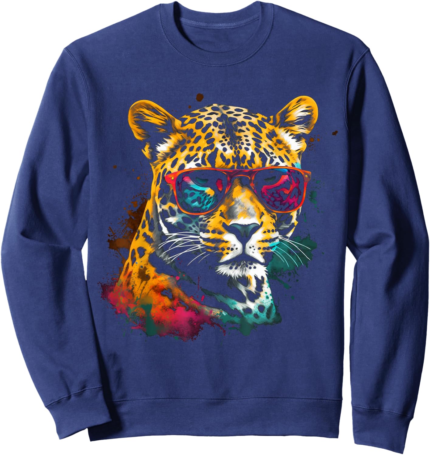 Leopard Sunglasses Artwork - Zoo Art Animal Leopard Sweatshirt - Sweatshirt | Navy
