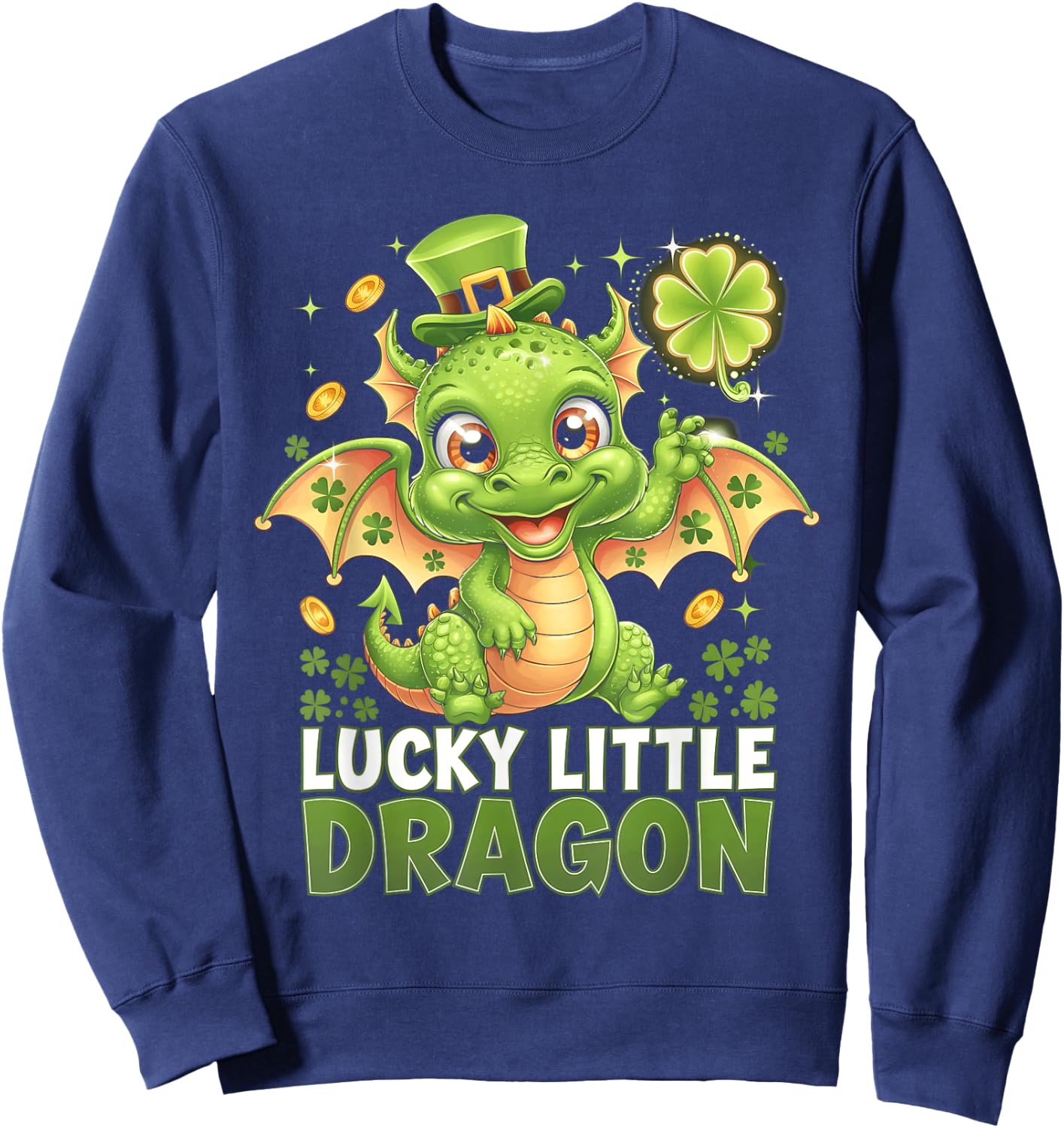 St. Patrick's Day Cute Lucky Dragon Shamrock Rainbow Kids Sweatshirt - Sweatshirt | Navy