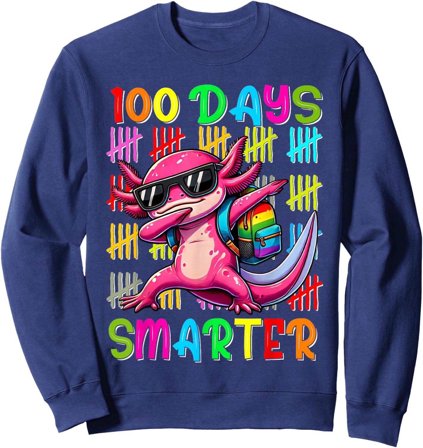 Happy 100th day of school shirt 100 days smarter Axolotl Sweatshirt - Sweatshirt | Navy