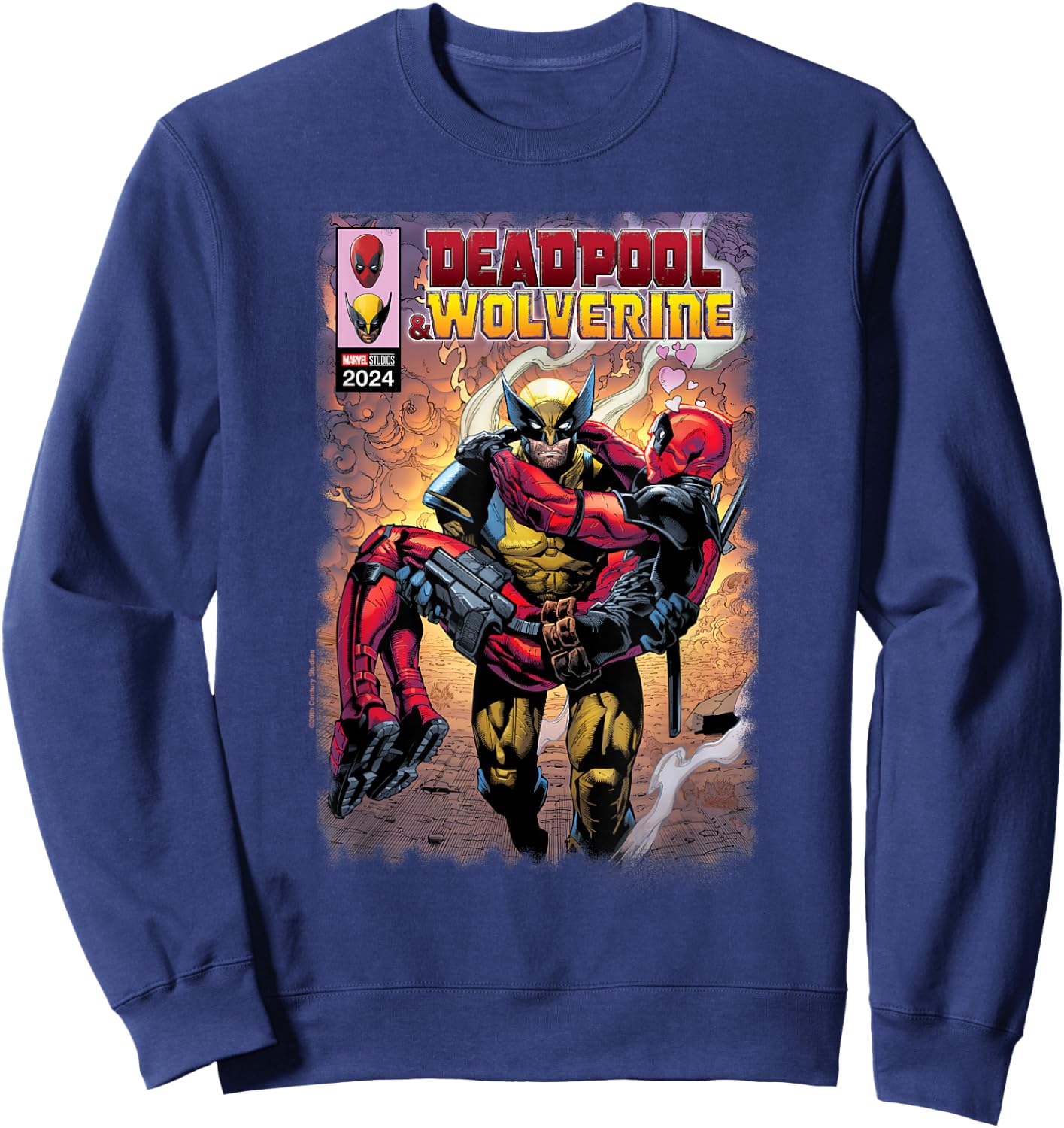 Marvel Deadpool & Wolverine Wolverine Saves Deadpool Comic , Black, S Sweatshirt - Sweatshirt | Navy