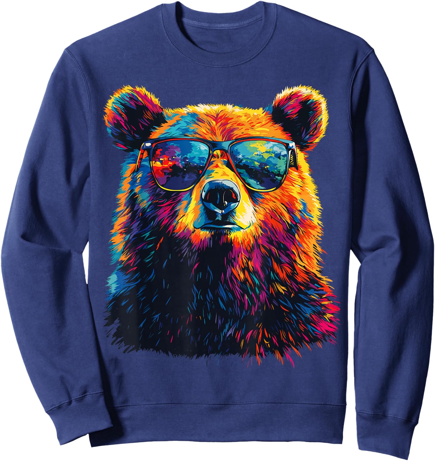 Cool Bear Portrait with Sunglasses Watercolour Bear , black Sweatshirt - Sweatshirt | Navy