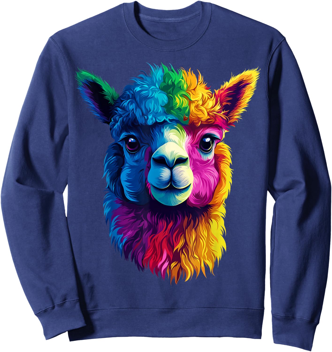 Colorful Alpaca Face Farm Animal Lover Black Sweatshirt - Sweatshirt | Navy