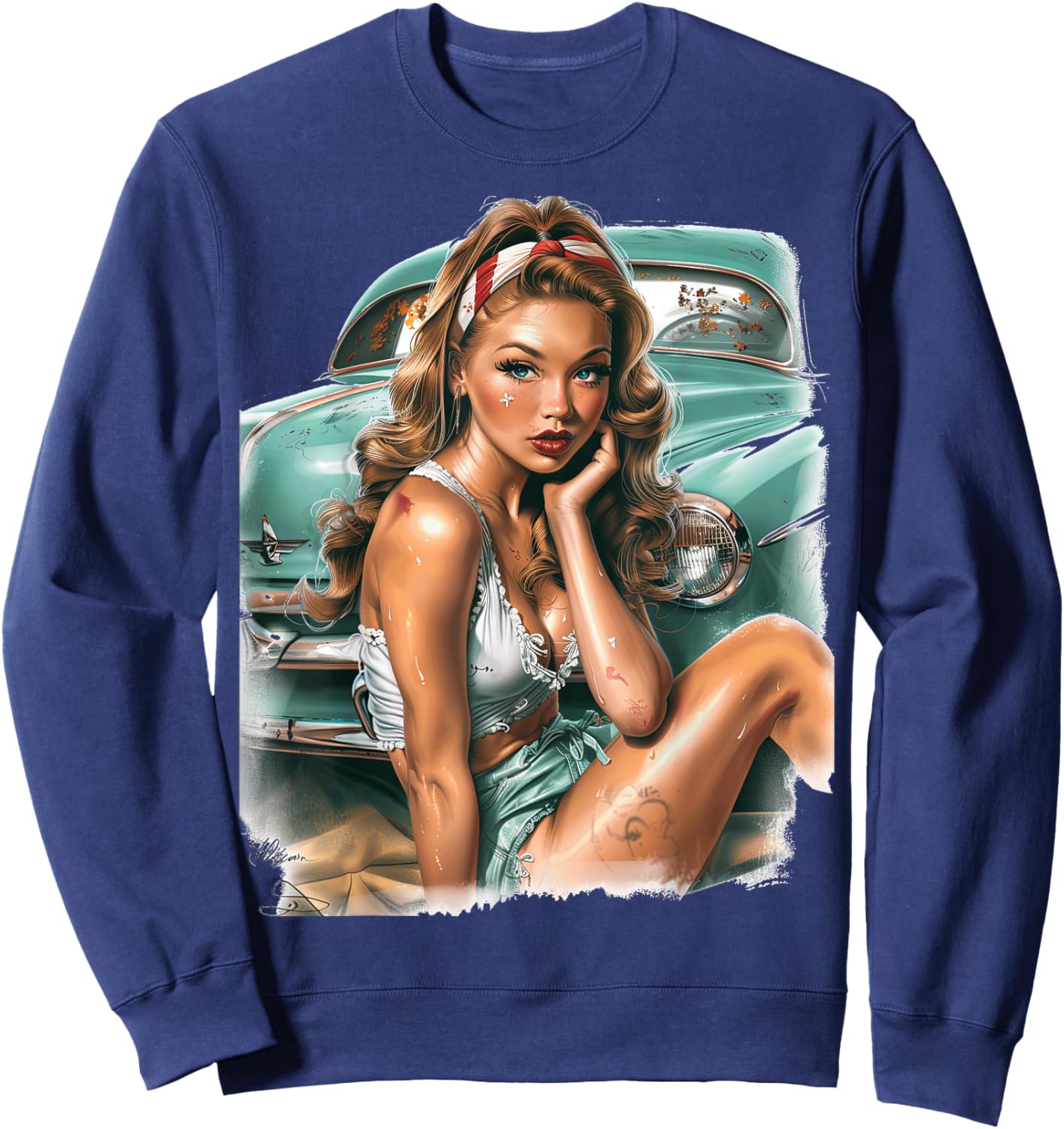Pinup Girl Pin Up Vintage Retro Amerikanische Frau Sweatshirt - Sweatshirt | Navy