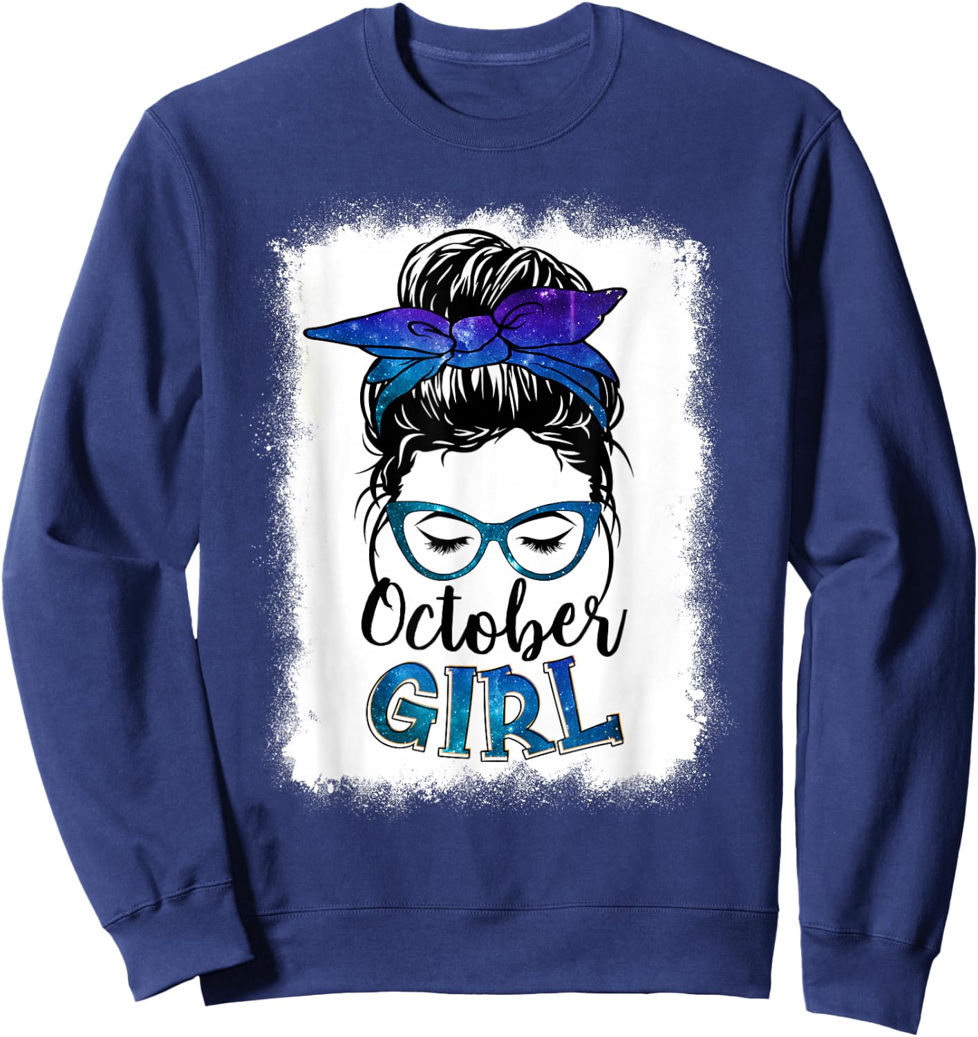 October Girl Galaxy Women Face Messy Bun Hair Bandana Bday Sweatshirt - Sweatshirt | Navy
