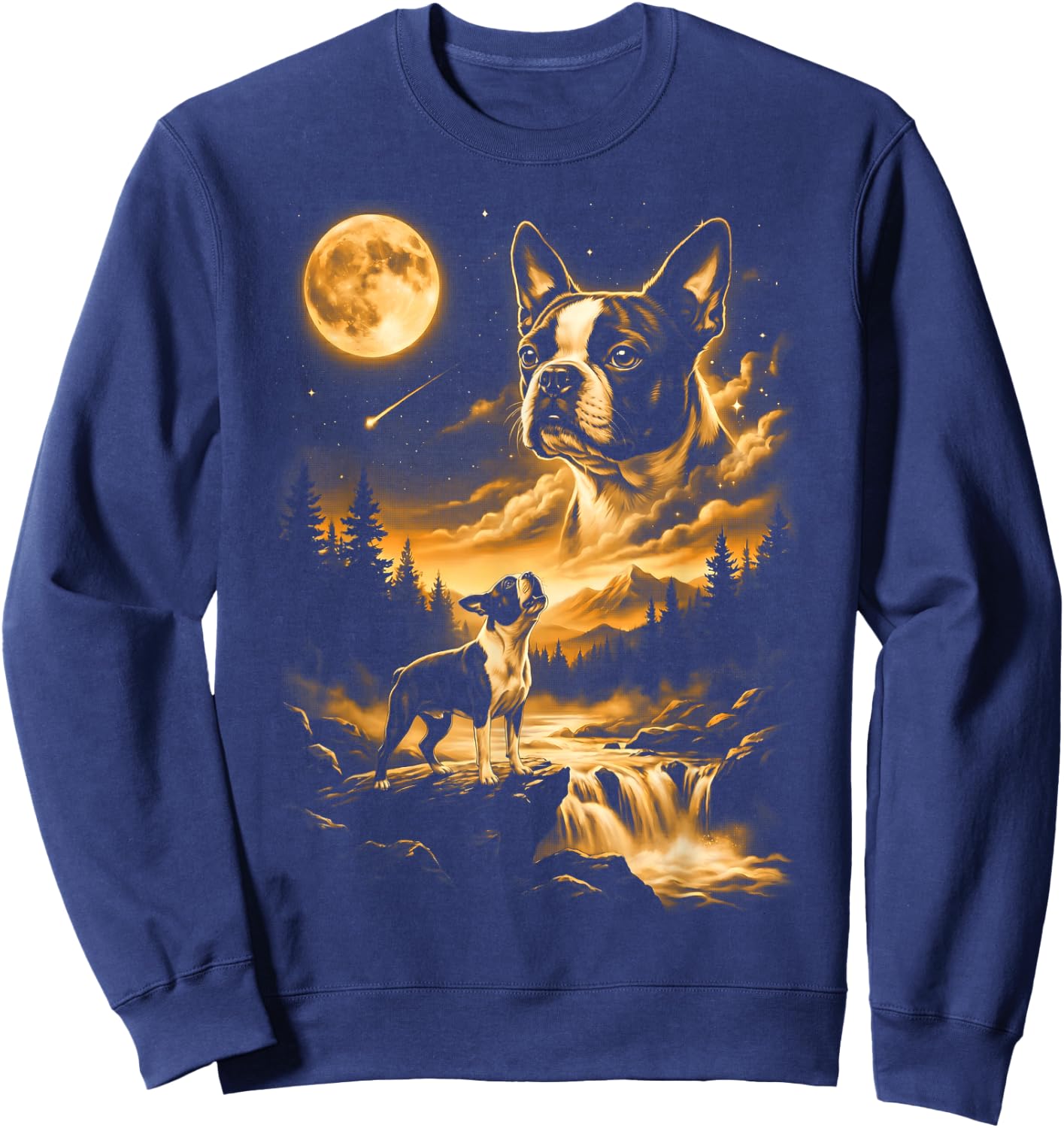 Boston Terrier Howling to The Moon Sweatshirt - Sweatshirt | Navy