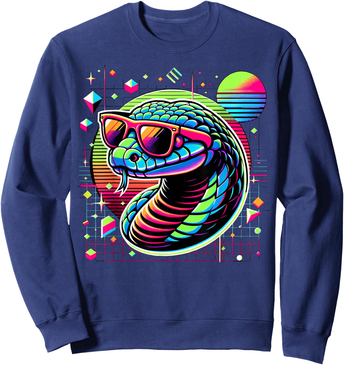 Cool Snake 80s Retrowave 90s Vaporwave Snake Sweatshirt - Sweatshirt | Navy