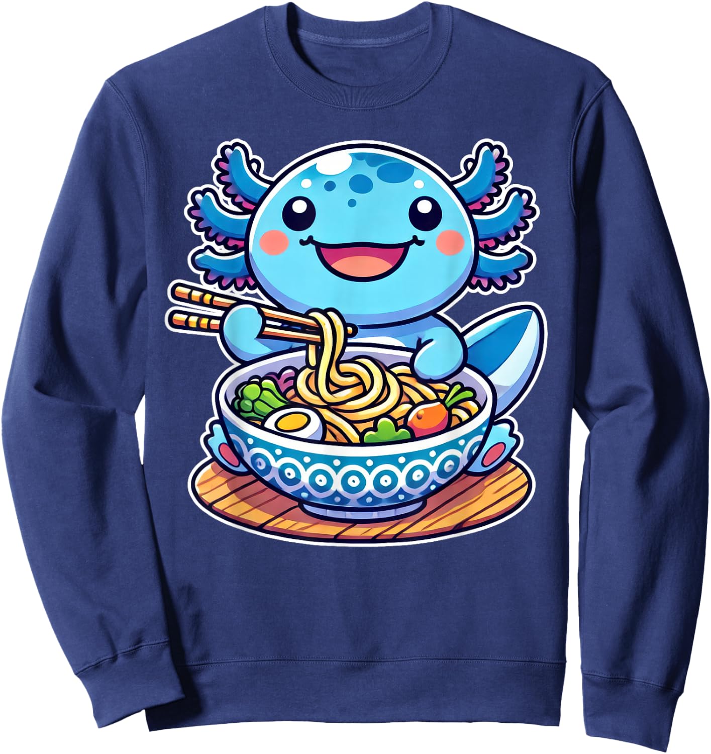 Kawaii Anime Axolotl Eating Ramen Noodles Lover Kids Sweatshirt - Sweatshirt | Navy