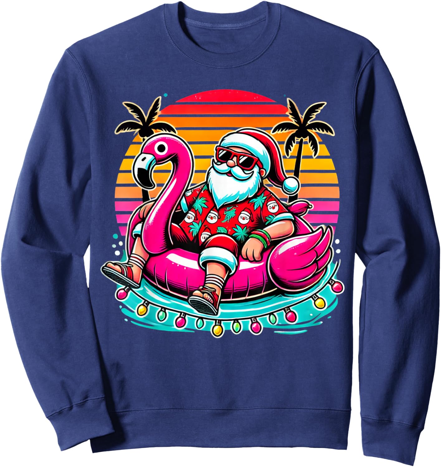 Christmas in July Shirt Summer Xmas Santa Flamingo Float Sweatshirt - Sweatshirt | Navy