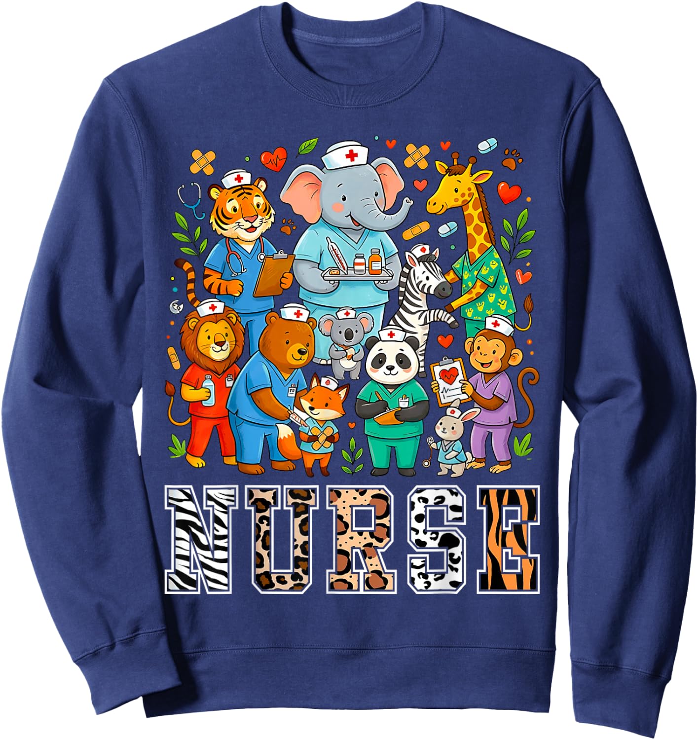 Nurse Safari Leopard Animal Print Theme Women Student Sweatshirt - Sweatshirt | Navy