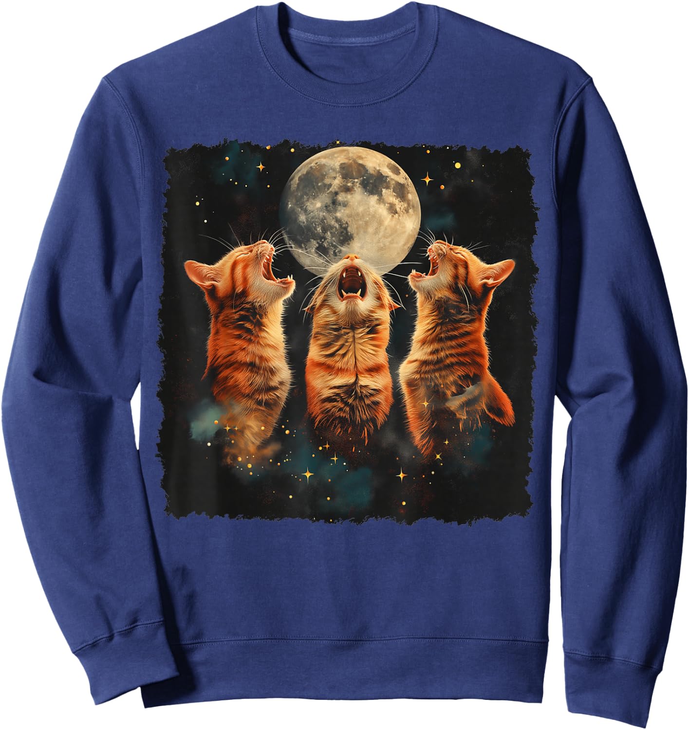 Orange Cat Tabby Cat Howling Moon Sweatshirt - Sweatshirt | Navy