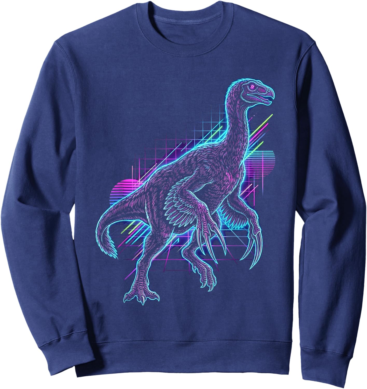 Therizinosaurus Dinosaur Synthwave Sweatshirt - Sweatshirt | Navy