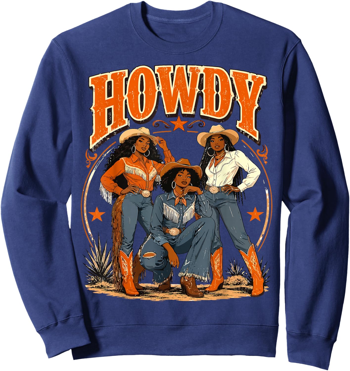 Howdy Cowgirl Western Boots Afro Western Rodeo Melanin Sweatshirt - Sweatshirt | Navy