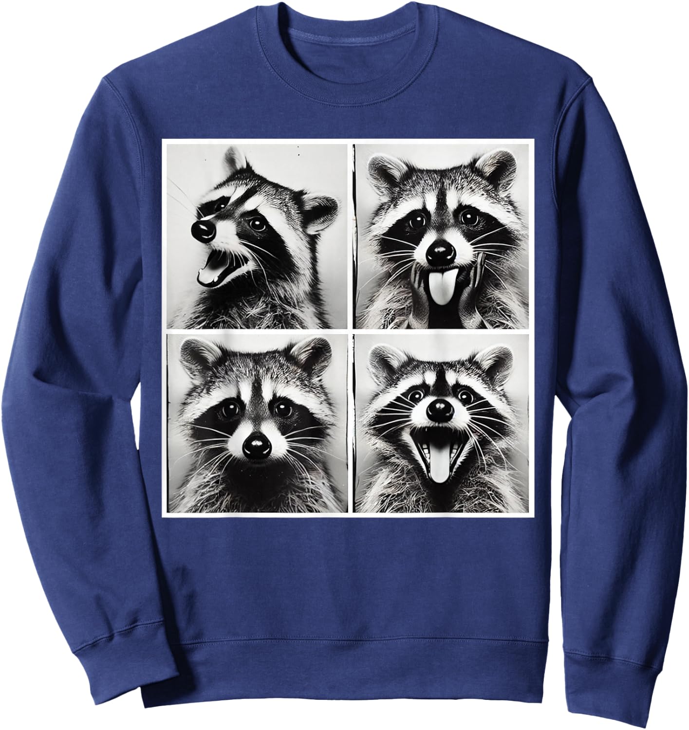 Animal Photobooth Funny Raccoon Rock On Selfie Retro Raccoon Sweatshirt - Sweatshirt | Navy