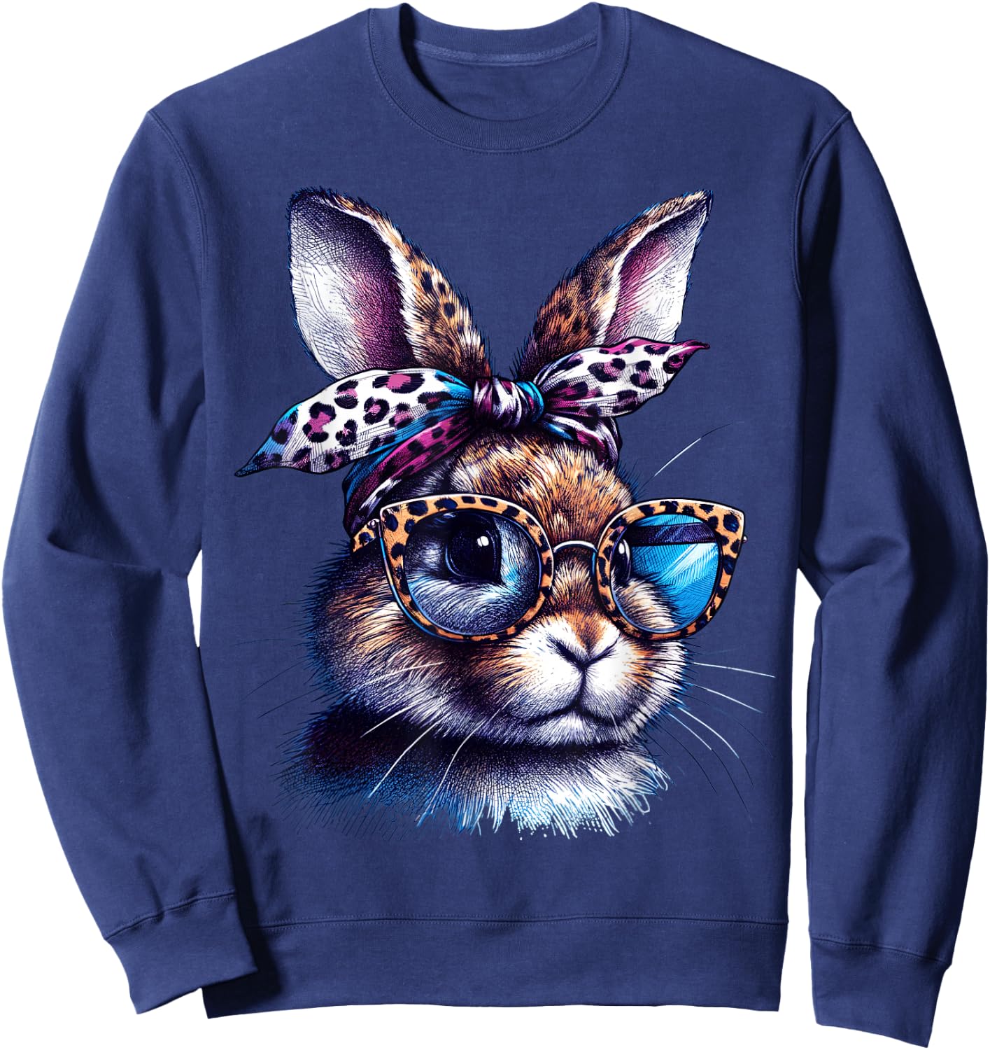 Easter Bunny Wearing Glasses Leopard Headband Women Girls Sweatshirt - Sweatshirt | Navy