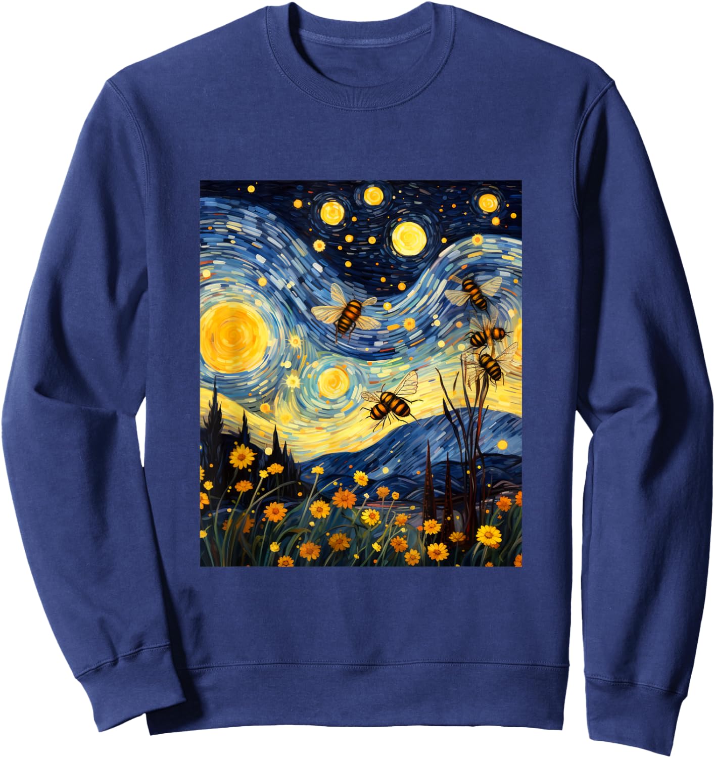 Bee Honey Stars Night Polinator Bees Lover Honeycomb Sweatshirt - Sweatshirt | Navy