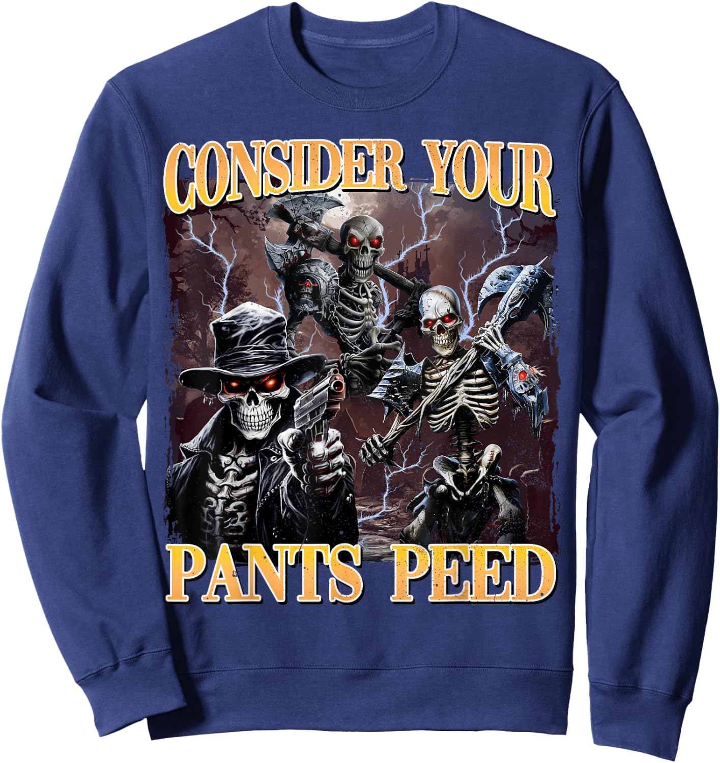 Consider Your Pants Peed Cringe Skeleton Sweatshirt - Sweatshirt | Navy