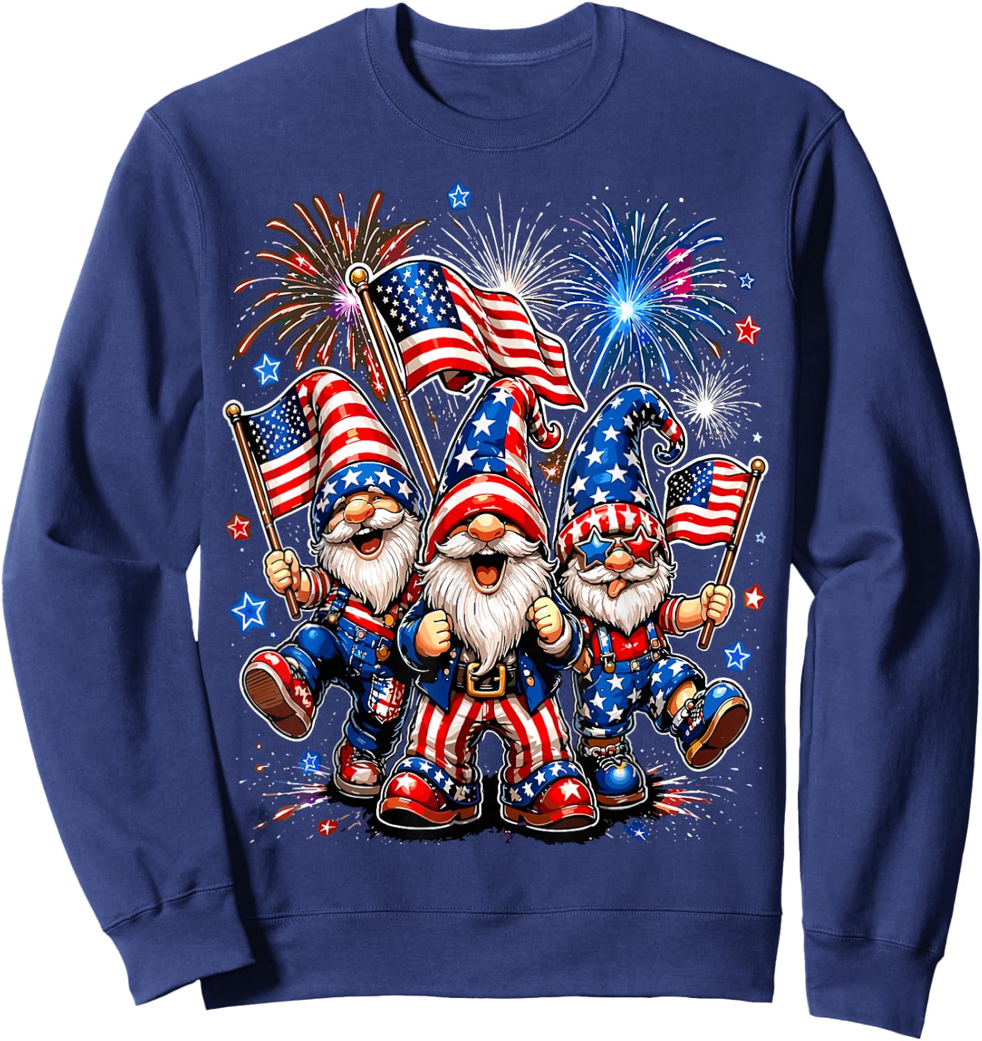 4th of July Gnomes American Flag Sweatshirt - Sweatshirt | Navy