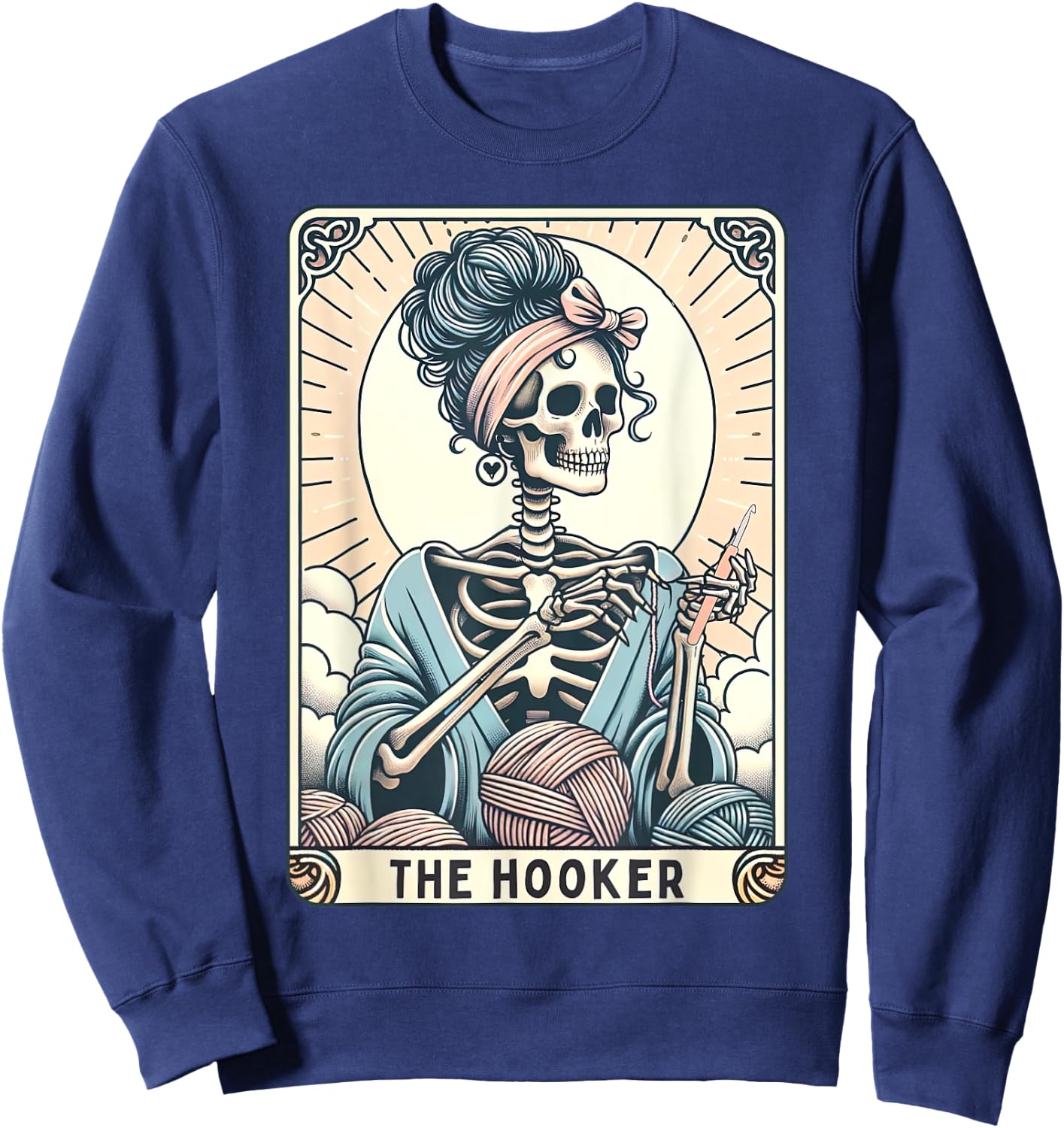 Retro Crochet Tarot Card Mom Skeleton Knitter Crochet Lover Sweatshirt - Sweatshirt | Navy
