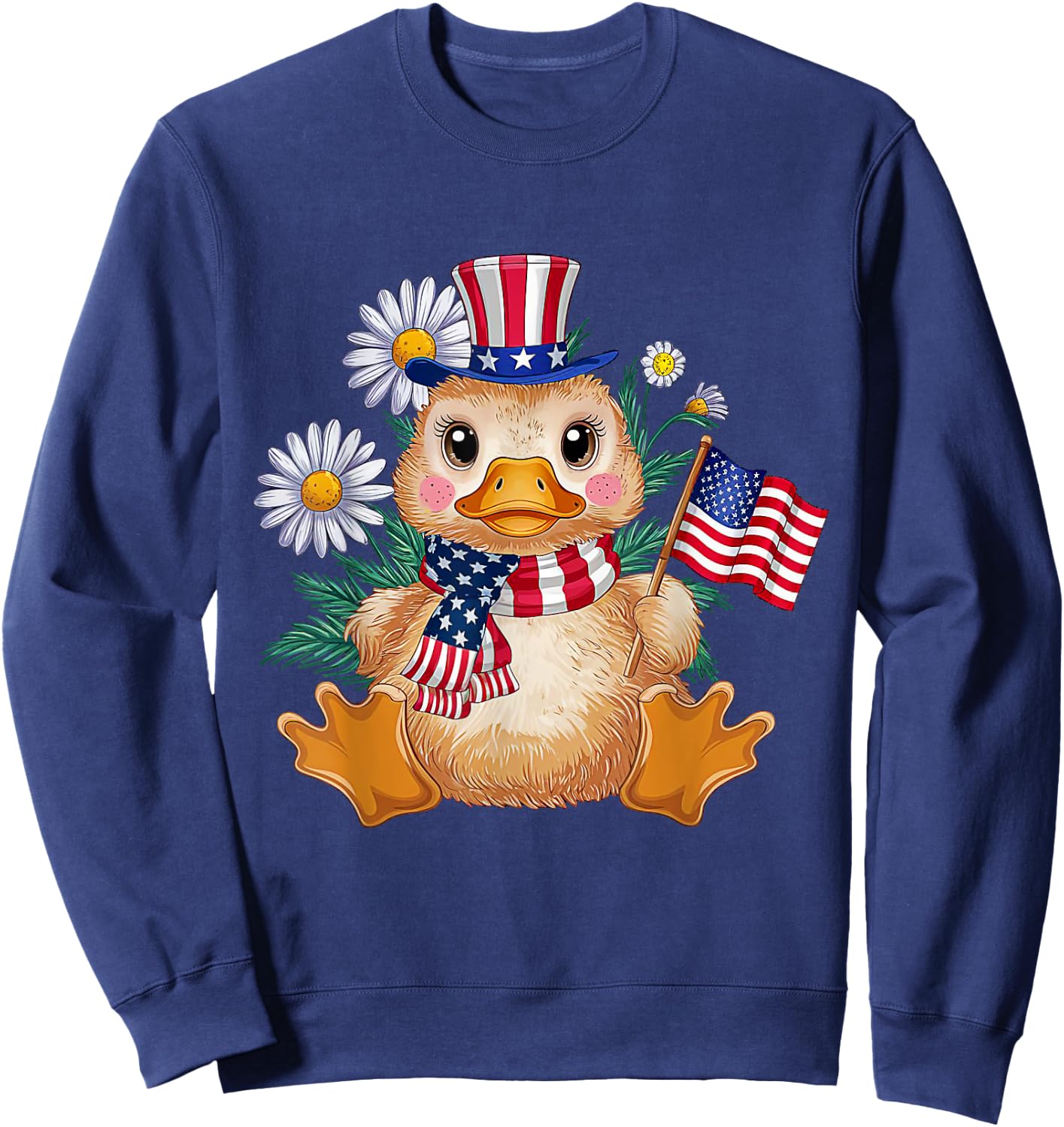 Cute Duck Florals 4th of July Boy Girl Patriotic Ducks Lover Sweatshirt - Sweatshirt | Navy