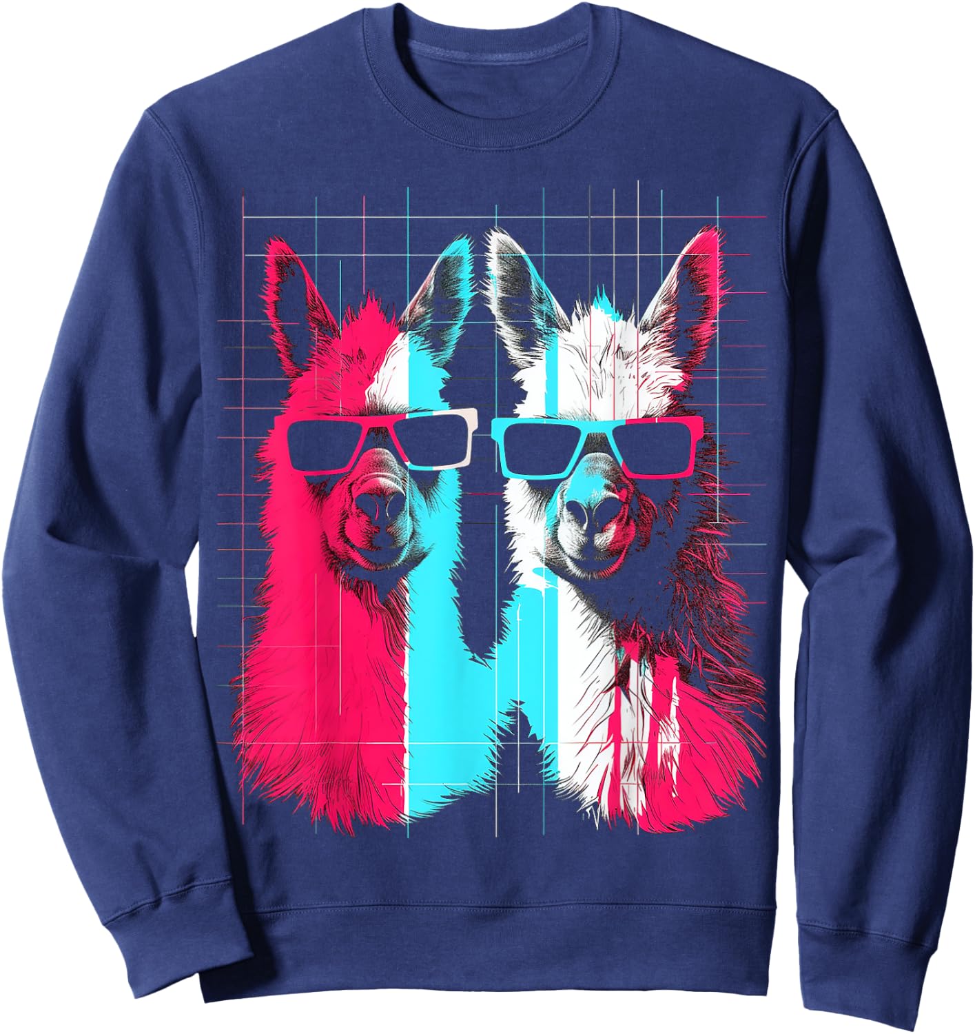 Alpaca Fun Art Sunglasses Animal Graphic Anime Sweatshirt - Sweatshirt | Navy