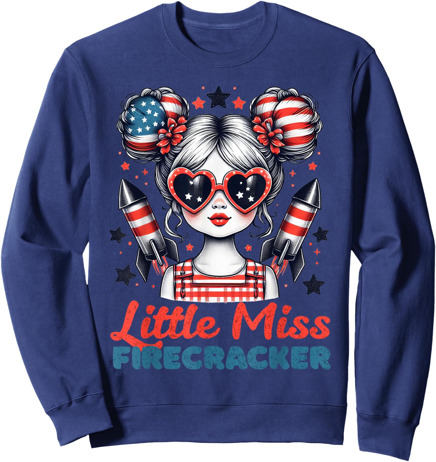 Little Miss Firecracker 4th Of July USA Flag Girl Toddler Sweatshirt - Sweatshirt | Navy