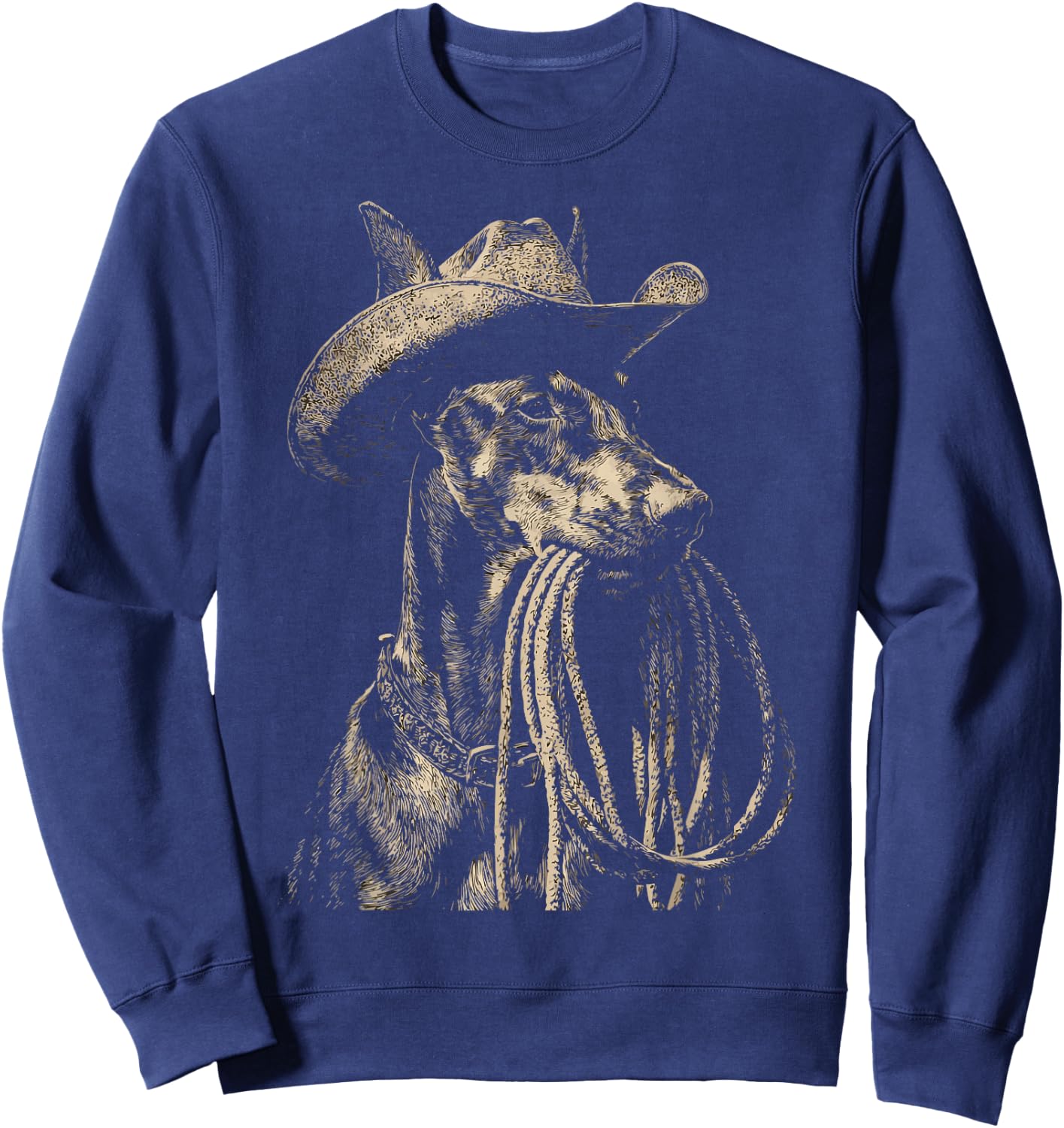 Rustic Doberman with Cowboy Hat Lasso Western Dog Rodeo Sweatshirt - Sweatshirt | Navy