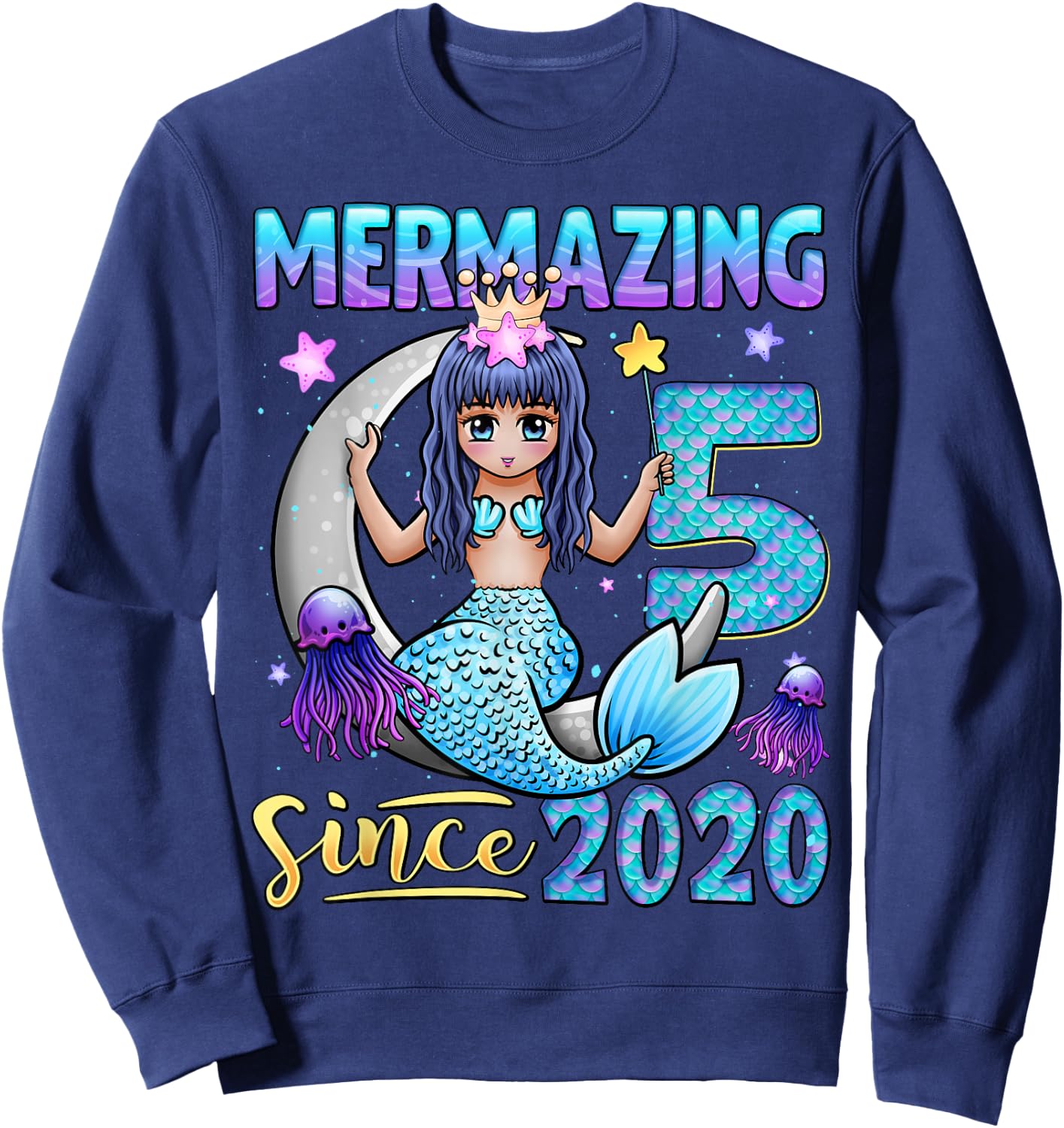 Mermaid Birthday Shirt 5 Years Old Mermaid 5th Birthday Girl Sweatshirt - Sweatshirt | Navy