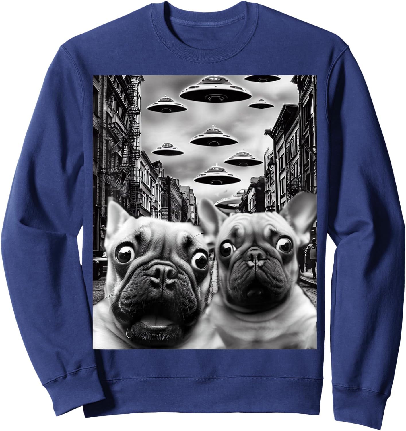 Frenchie UFO Selfie - Funny French Bulldog Alien Gift Sweatshirt - Sweatshirt | Navy
