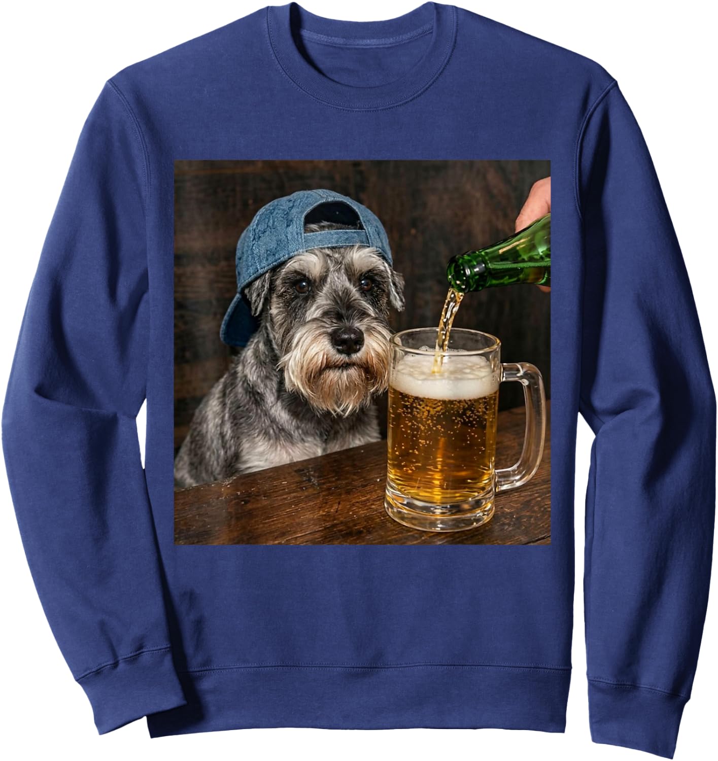 Schnauzer Drinking Beer Funny Miniature Schnauzer Dog Meme Sweatshirt - Sweatshirt | Navy