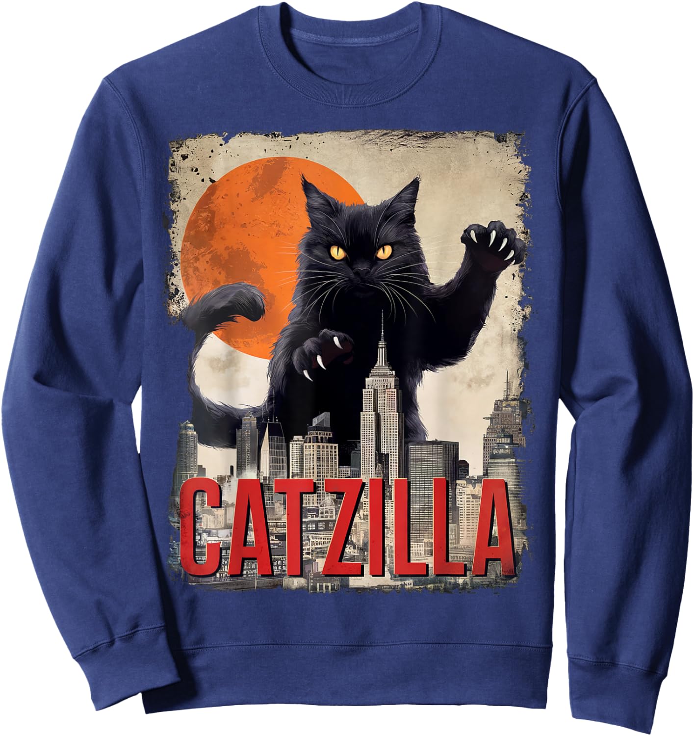 Funny Catzilla Cat Japanese Art Cat Gifts Women Kid Sweatshirt - Sweatshirt | Navy