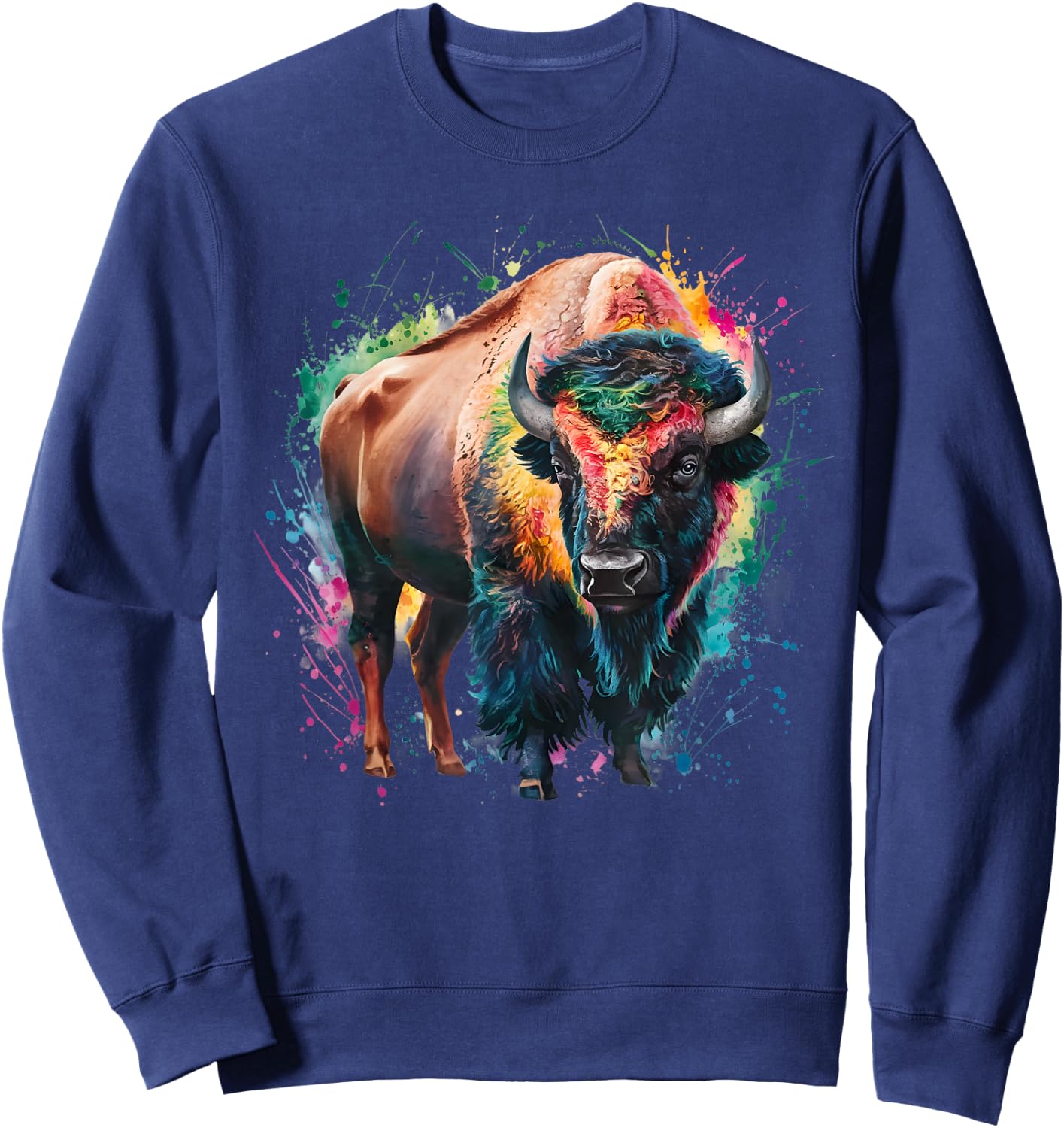 Bison Men's Women's Colourful Watercolour Bison Sweatshirt - Sweatshirt | Navy